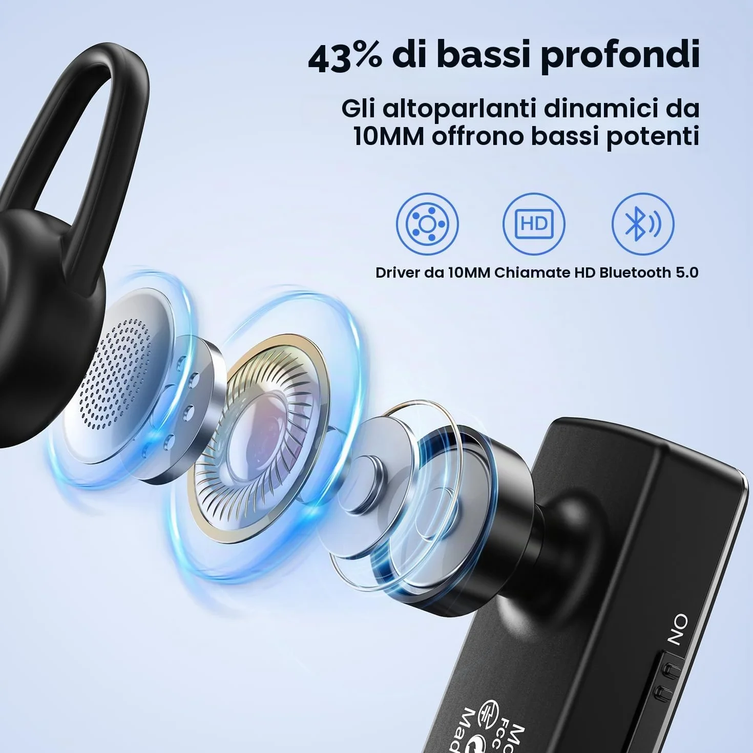 New Bee Auricolare Bluetooth V5.0 a mano libera auricolare Bluetooth con tecnologia di cattura vocale chiara Kit auricolare- invisibile per iPhone Samsung Huawei Sony ecc (nero)