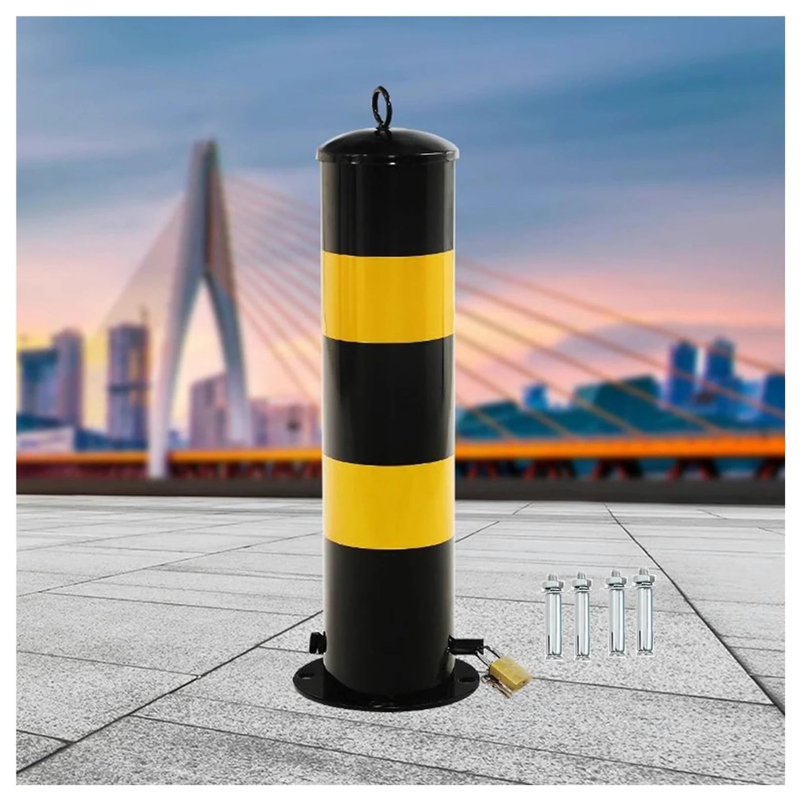 Paletto da parcheggio in acciaio resistente da 76,2 cm, rimovibile, con serratura e bulloni di ancoraggio, soluzione per controllo del traffico, 1 confezione (75 cm) per una maggiore sicurezza e