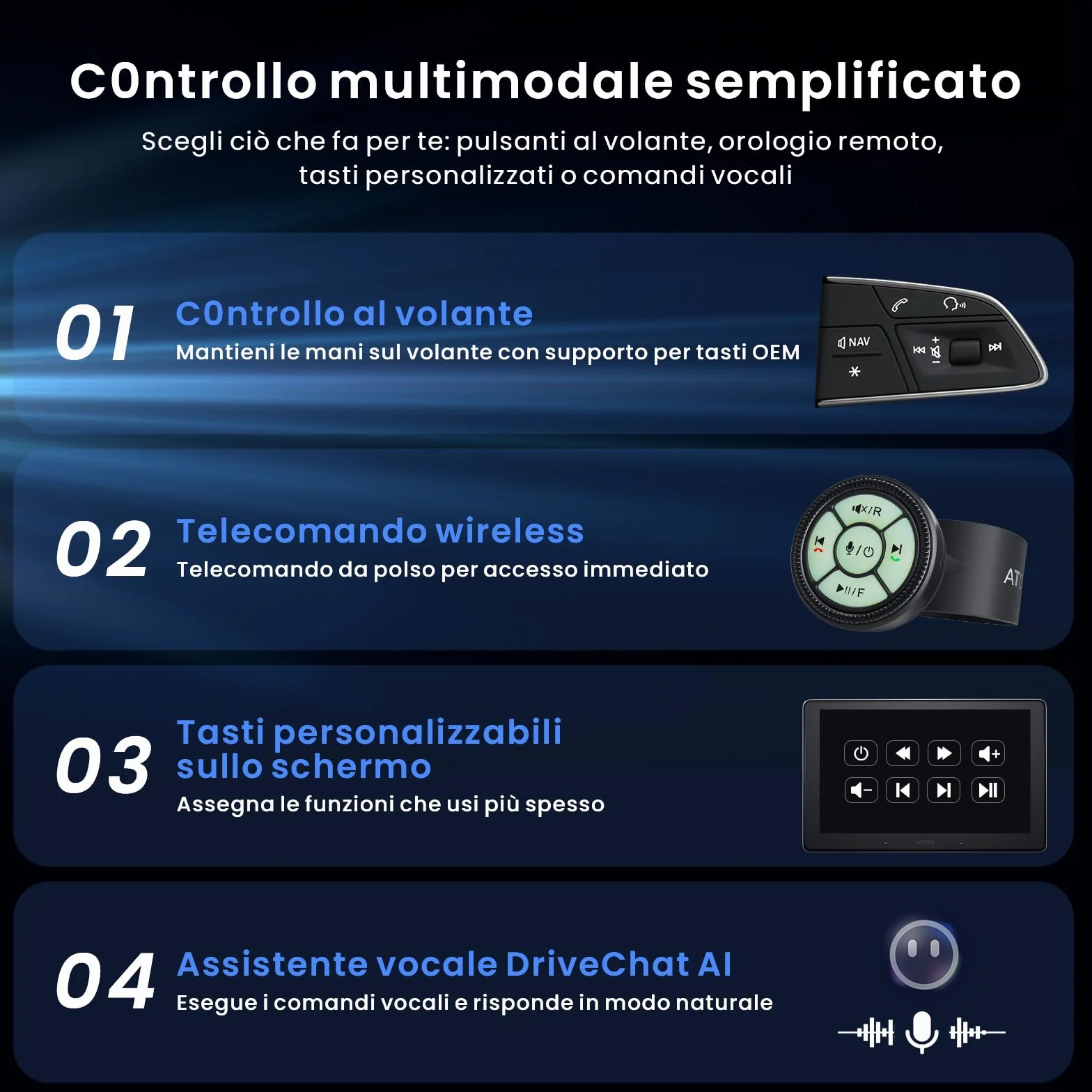 ATOTOZONE X10 10" Autoradio Android, Schermo Flottante, 1 DIN / 2 DIN, AI Agent & AI Vision, LiveView Re-moto, Sorveglianza Parcheggio, 4G LTE, 8G+128G, Audio 7.1.2 ch,CarPlay & Android Auto Wireless