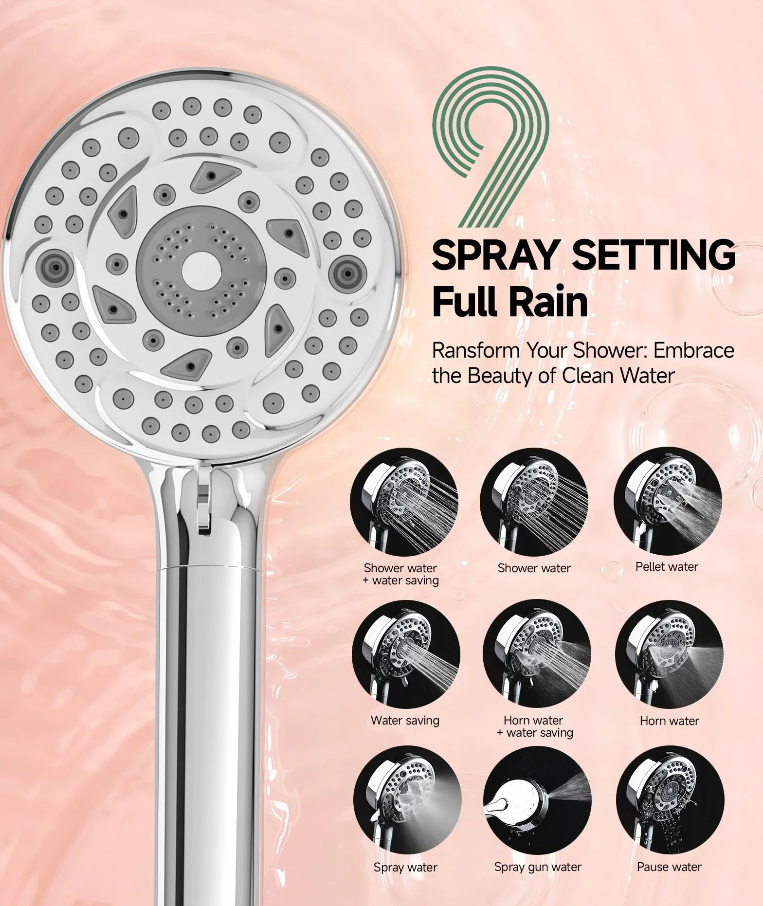 SunCleanse Filtered Shower Head with Handheld, 9-Spray Setting Detachable Showerhead with Filters, Shower Head for Hard Water - Filtered Chlorine, Improve Skin and Hair Texture, Chrome