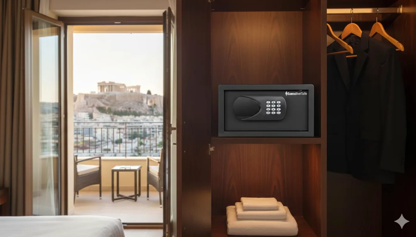 ACS-2 Cassaforte digitale compatta per hotel e ufficio piccola cassaforte | Tastiera elettronica, bulloni motorizzati, porta USB, chiavi di emergenza, display a LED, cassaforte di sicurezza 13.9L