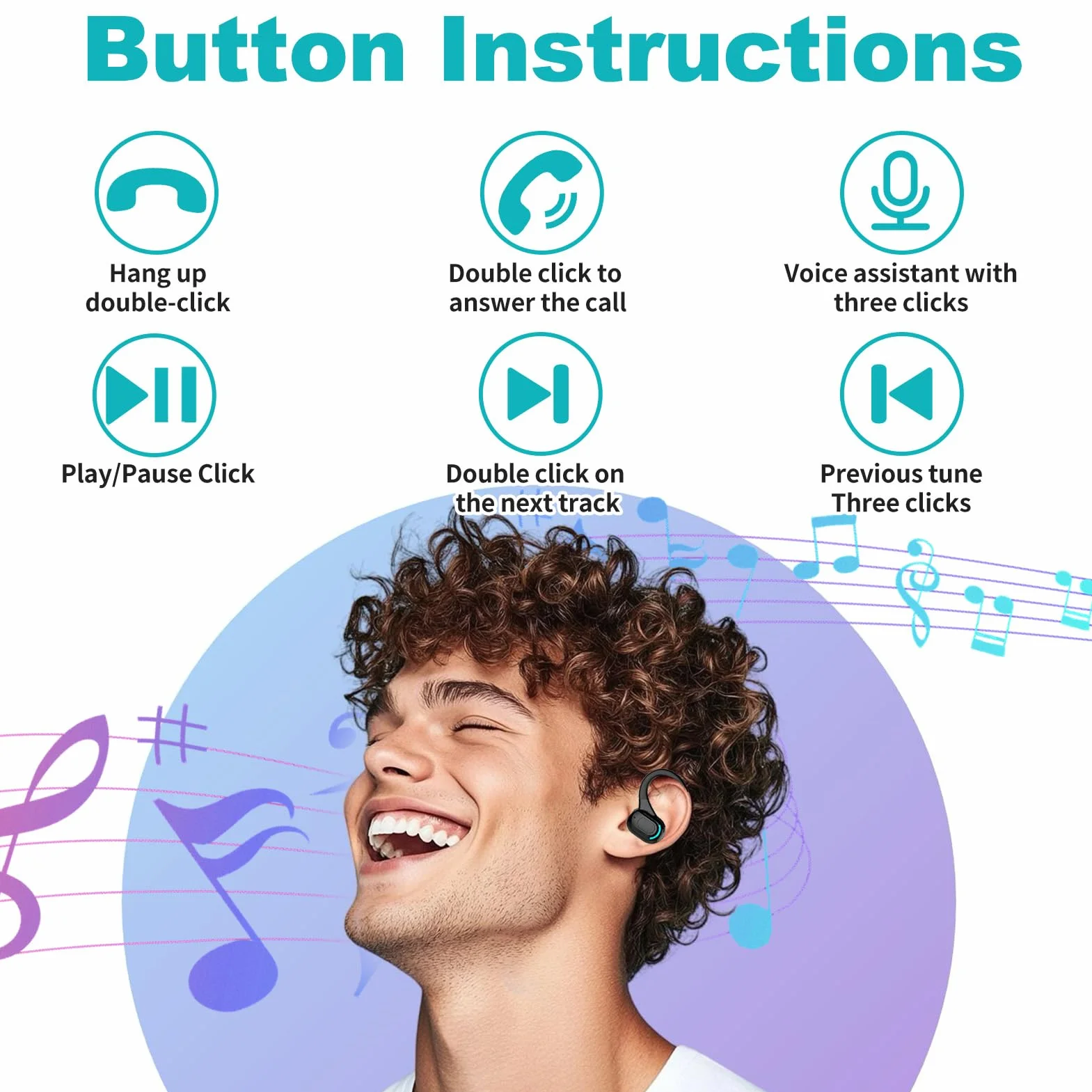 Auricolare Bluetooth Mono senza fili V5.2, microfono integrato a mani libere orecchio, 70 mAh, fino a 20 ore di riproduzione, design a 360° sopra l'orecchio, uso casco wireless per iPhone, Android e