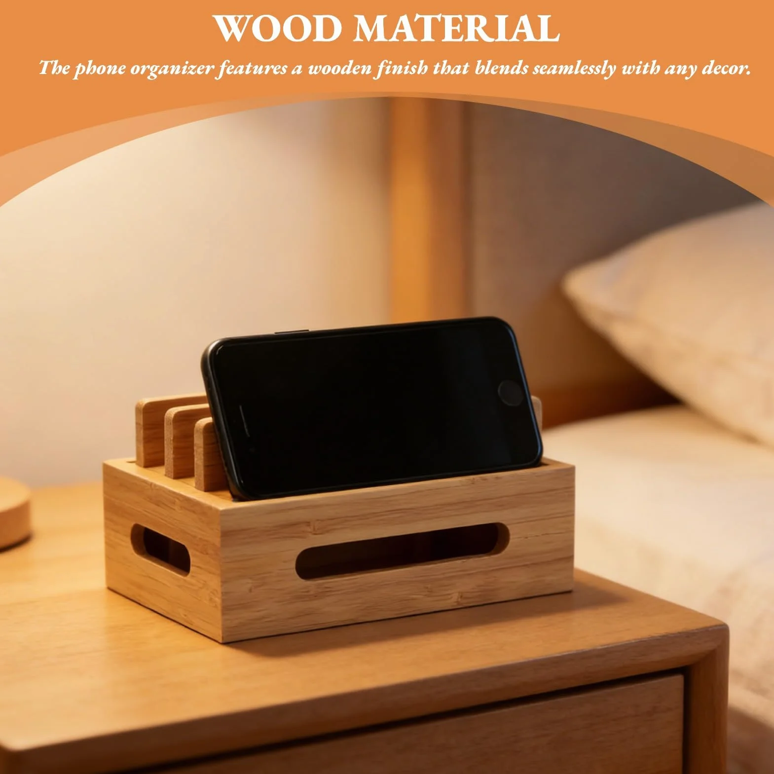 Stazione di ricarica in legno, 6 porte Multi Device Organizzatore di docking cellulare Stato di archiviazione per tablet per smartphone