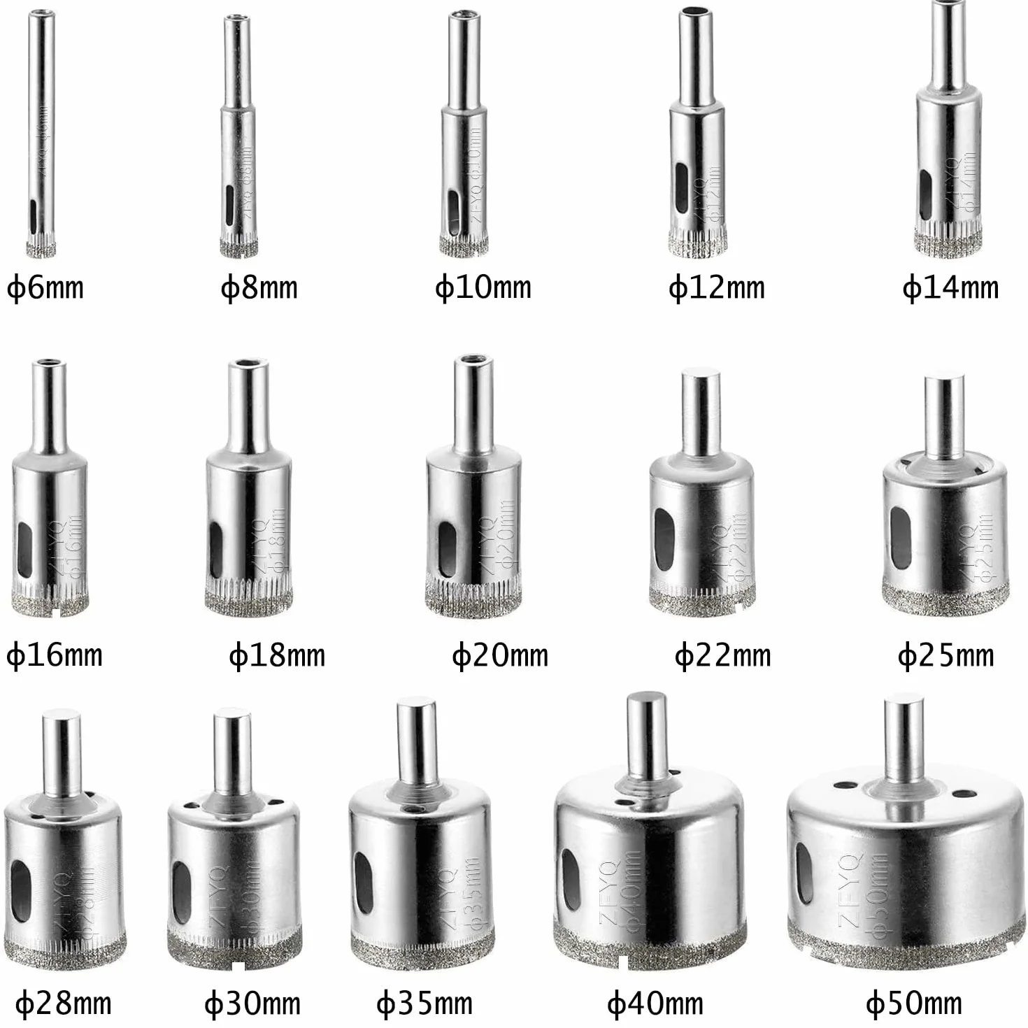Set di 15 Frese a Tazza Diamantate Professionali per Piastrelle, Vetro, Marmo, Ceramica