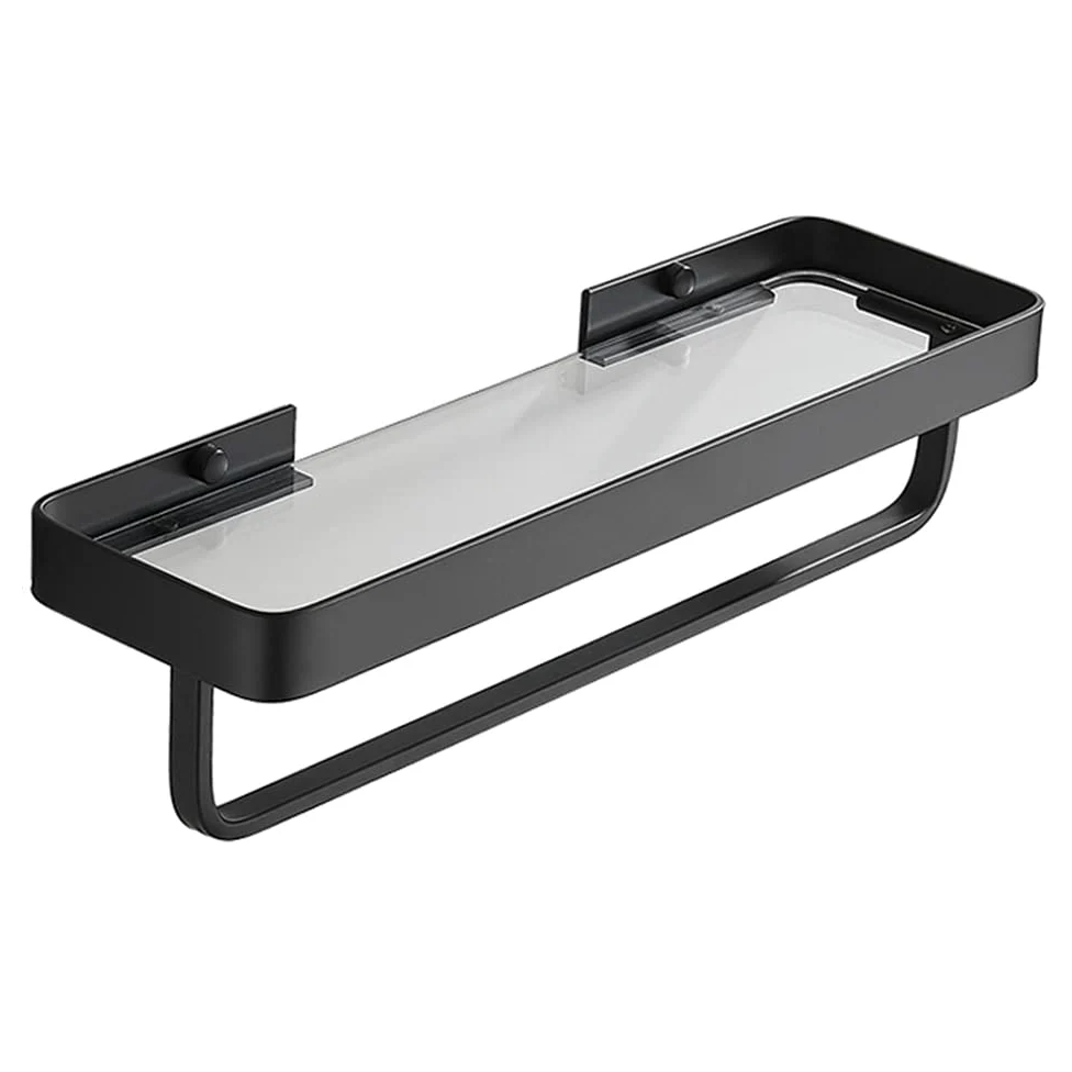 Mensola da doccia a parete da 30 cm, mensole da bagno in vetro temperato con portasciugamani – in alluminio h ideale per risparmiare spazio e nizing tials