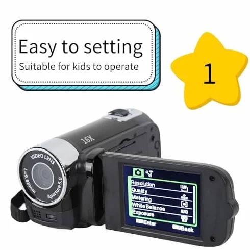 Videocamera Videocamera, 16x 1080P 30FPS Camera Recorder con Schermo Girevole TFT da 2,7 Pollici, Luce di Riempimento, Altoparlante Incorporato, Supporto 32 GB, per (Nero)