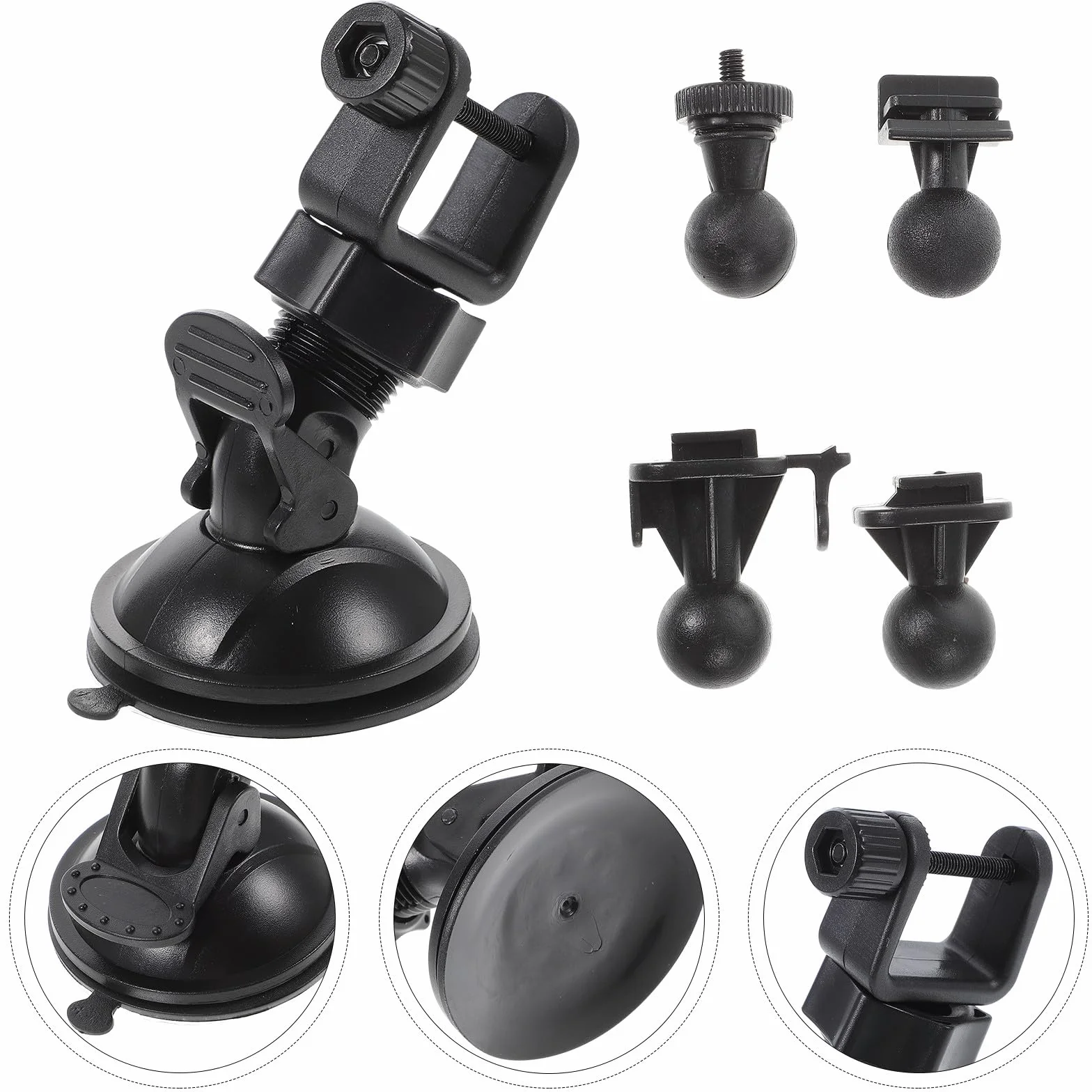 Gadpiparty Supporto per Dash Cam Auto in Plastica Nero Ventosa, Design Rotante a 270 Gradi, Set 4 Adattatori di Ricambio per Telecamera Digitale in Auto
