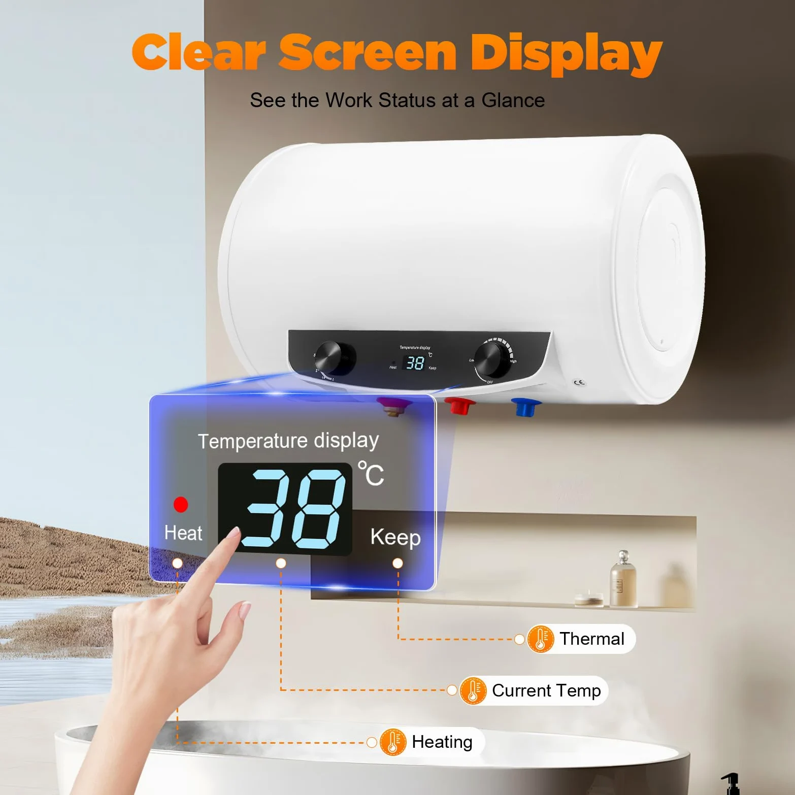 Serbatoio acqua calda da 50 l, 2 kW, scaldabagno orizzontale, scaldabagno elettrico, 220 V