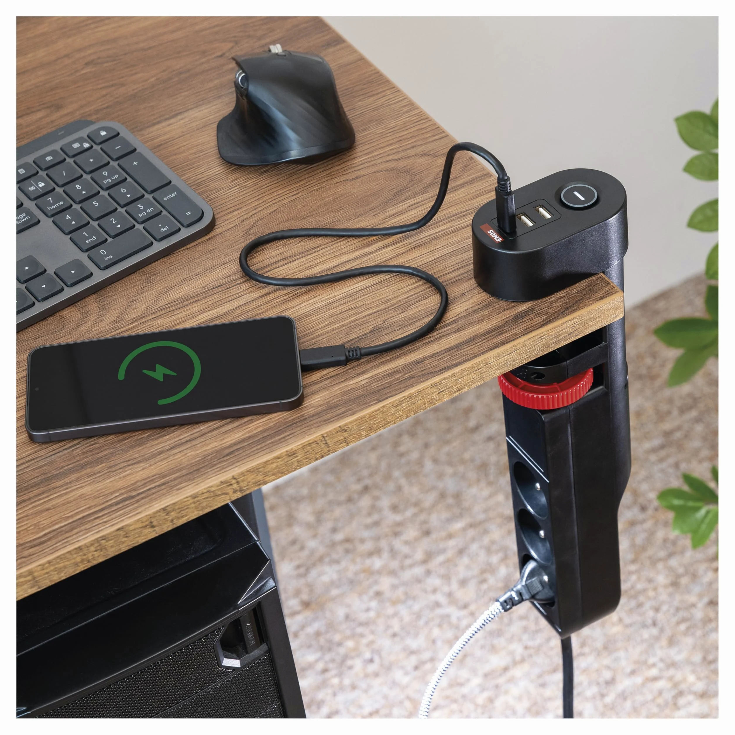 EMOS - Ciabatta elettrica verticale a 3 prese con USB, cavo da 1,5 m, standard francese