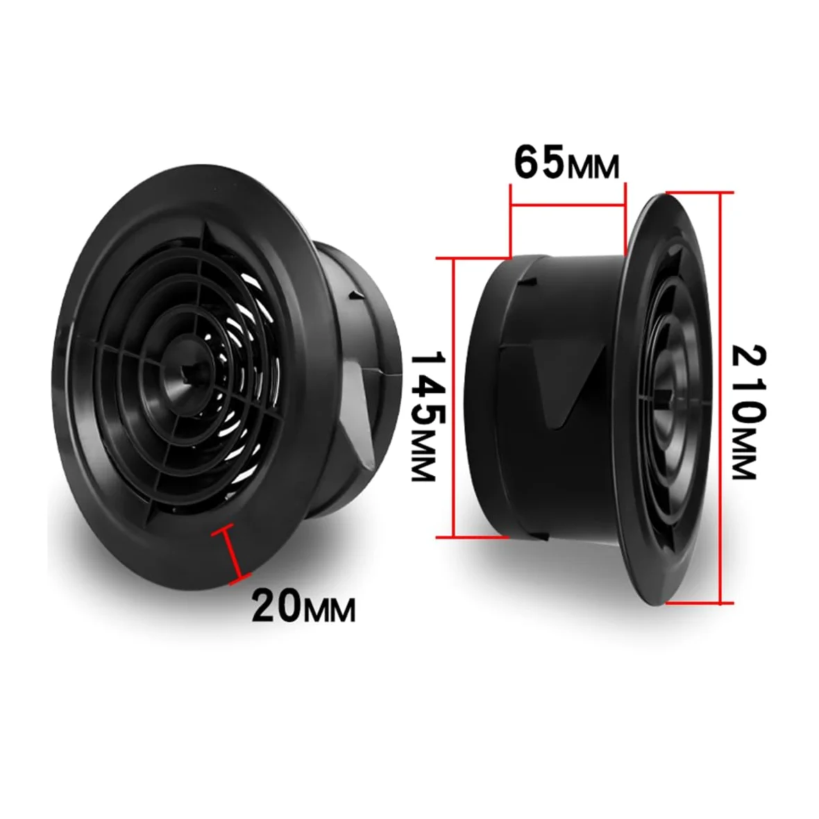 Griglia di ventilazione a parete regolabile rotonda in plastica ABS | ABS regolabile rotondo nero da 75-200 mm: ventilazione con canalizzazione a parete for bagno, cucina, ufficio(150mm)