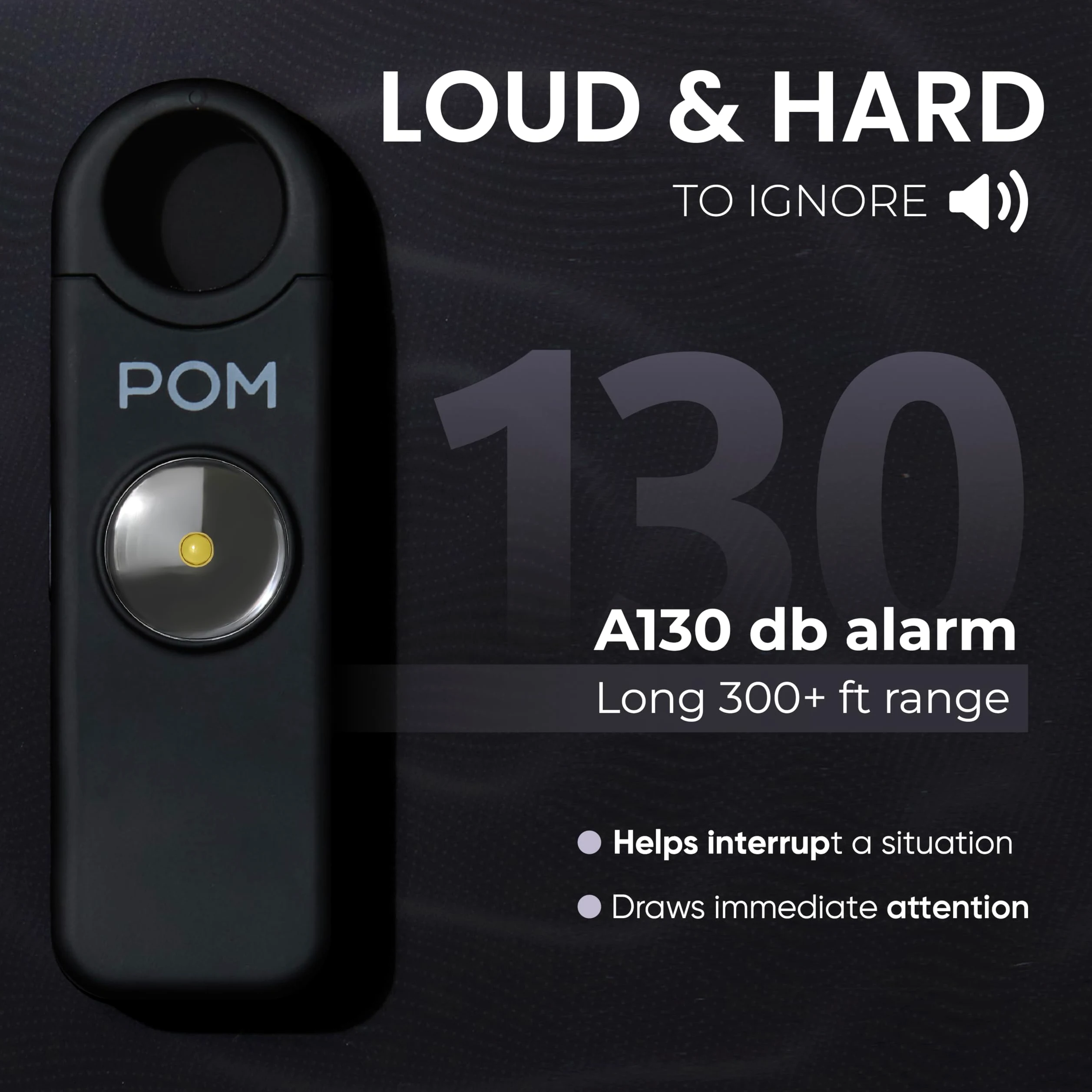 POM Allarme di sicurezza personale da donna, sirena di emergenza forte da 130 dB, ricaricabile con USB-C con torcia LED luminosa, design portatile portachiavi per autodifesa, borsa, zaino e viaggio