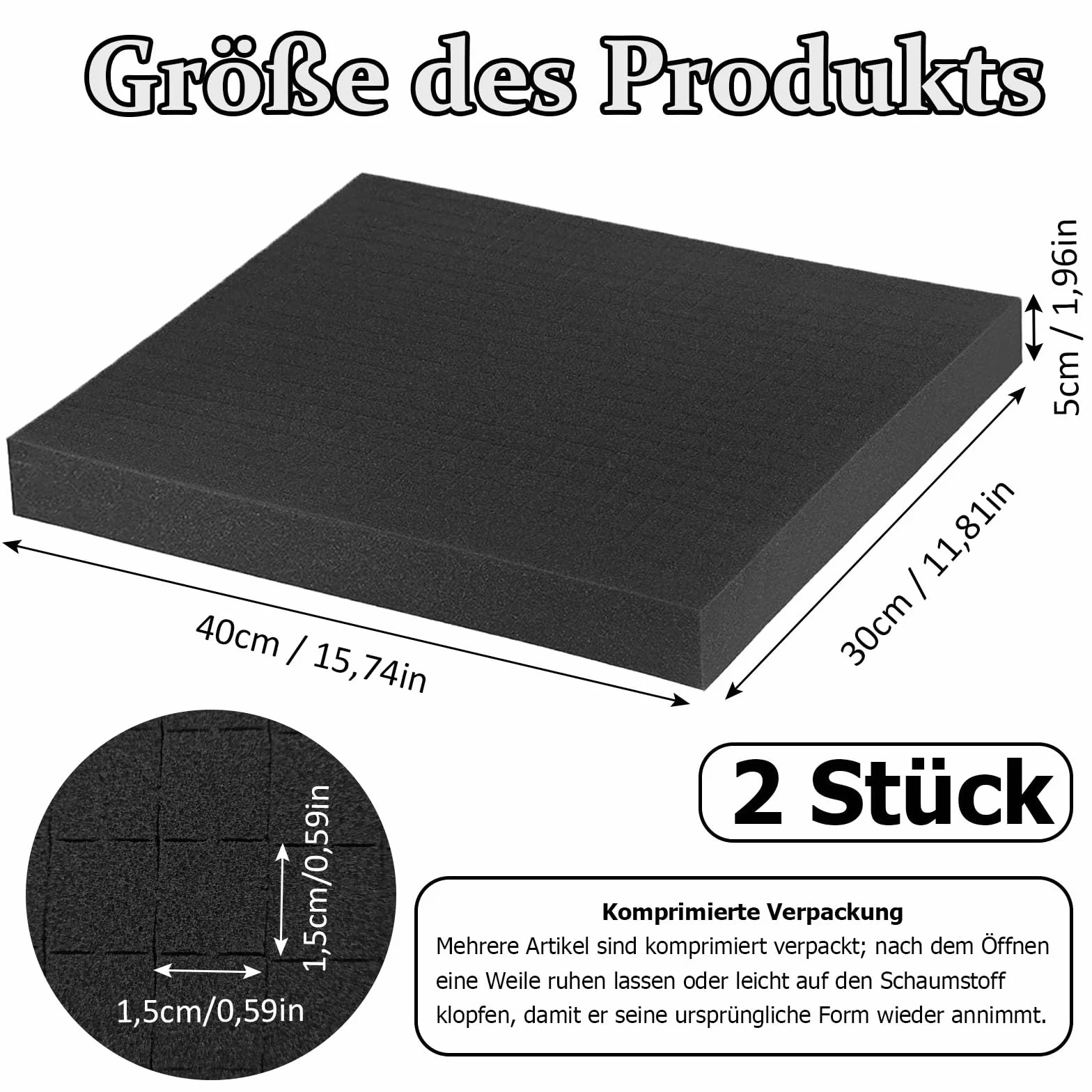 Gommapiuma a Griglia 400 x 300 x 50 mm 2 Pezzi Nero Inserto Pretagliato