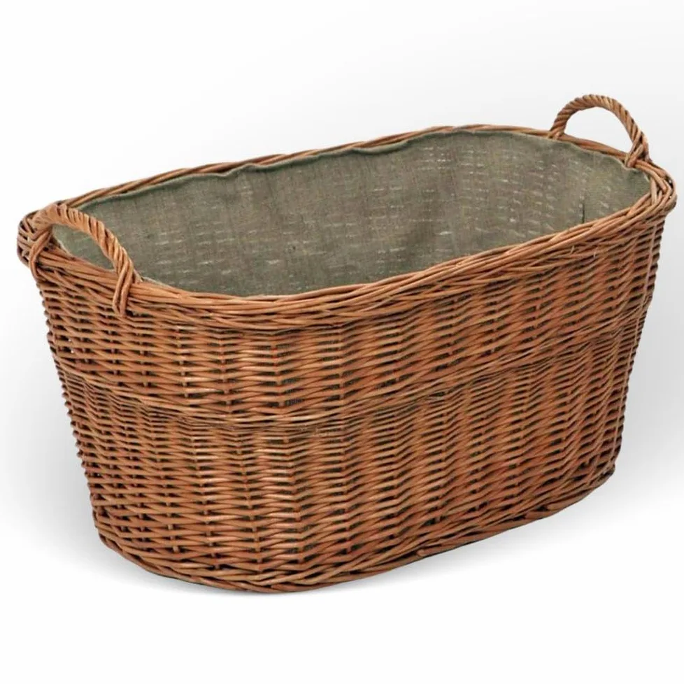 Vacchetti Cesta portalegna Vimini Europeo 1^ Misura con Fodera Juta Ovale, Multicolor, Medio