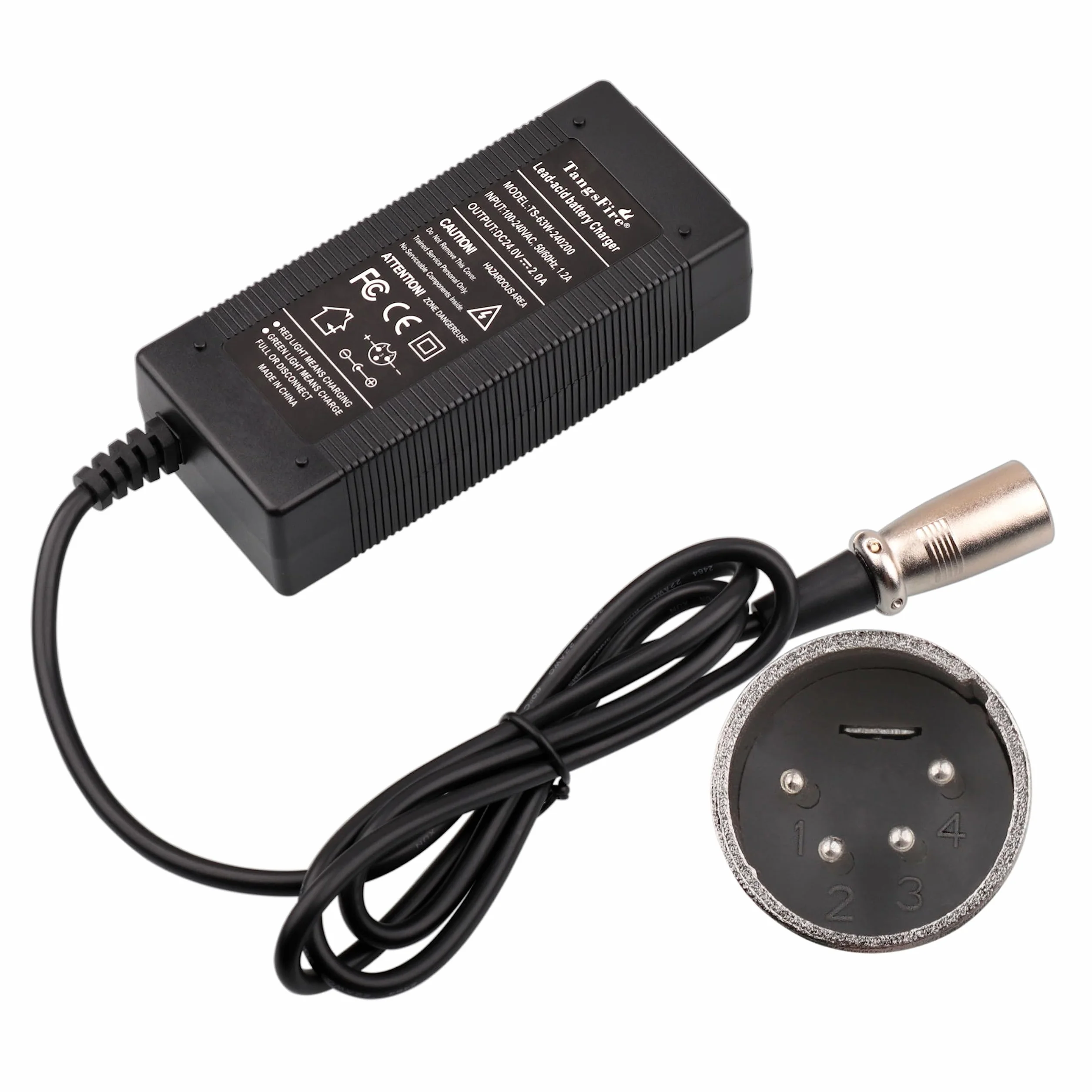24V Caricabatterie Monopattino Elettrico Bici Batteria al Piombo Acido XLR 4Pin(2+,4-) per Sedia a rotelle Golf Cart