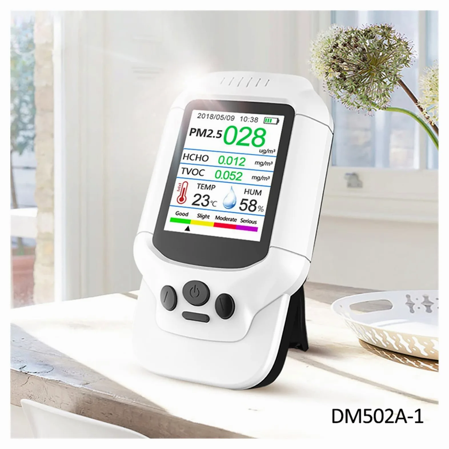 Rilevatore Gas, PM2.5/HCHO/TVOC Monitor di umidità della temperatura Tester di analisi della qualità dell'aria Analizzatore di rivelatore di gas di formaldeide ozono Misurazione per Lavoro, Casa(502O3