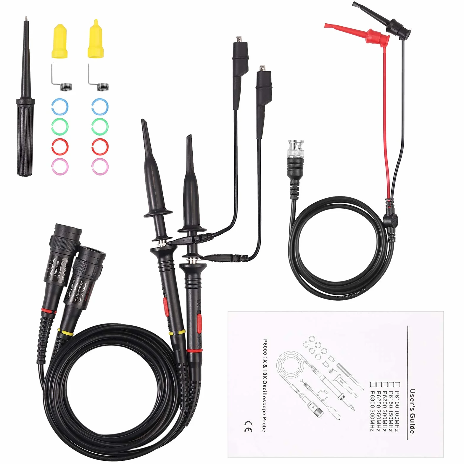 AUTOUTLET - Sonda oscilloscopio 200 Mhz con clip per test BNC P2200 10X/1X nero con BNC a mini grabber e kit di strumenti di regolazione