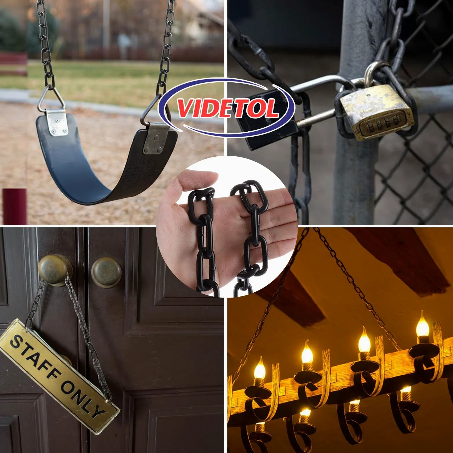 Catena in acciaio inox 304, lunghezza 15 m, maglie resistenti da 5 mm, in acciaio zincato nero saldato, per cancelli di recinzione, porte del garage, catene a battente e serratura di sicurezza