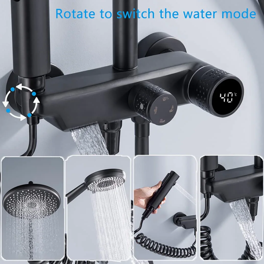 Set Doccia con Rubinetto e Display Digitale a LED, Montaggio a Parete, soffione da 10 Pollici, doccetta, soffione Bidet, Spazzolato