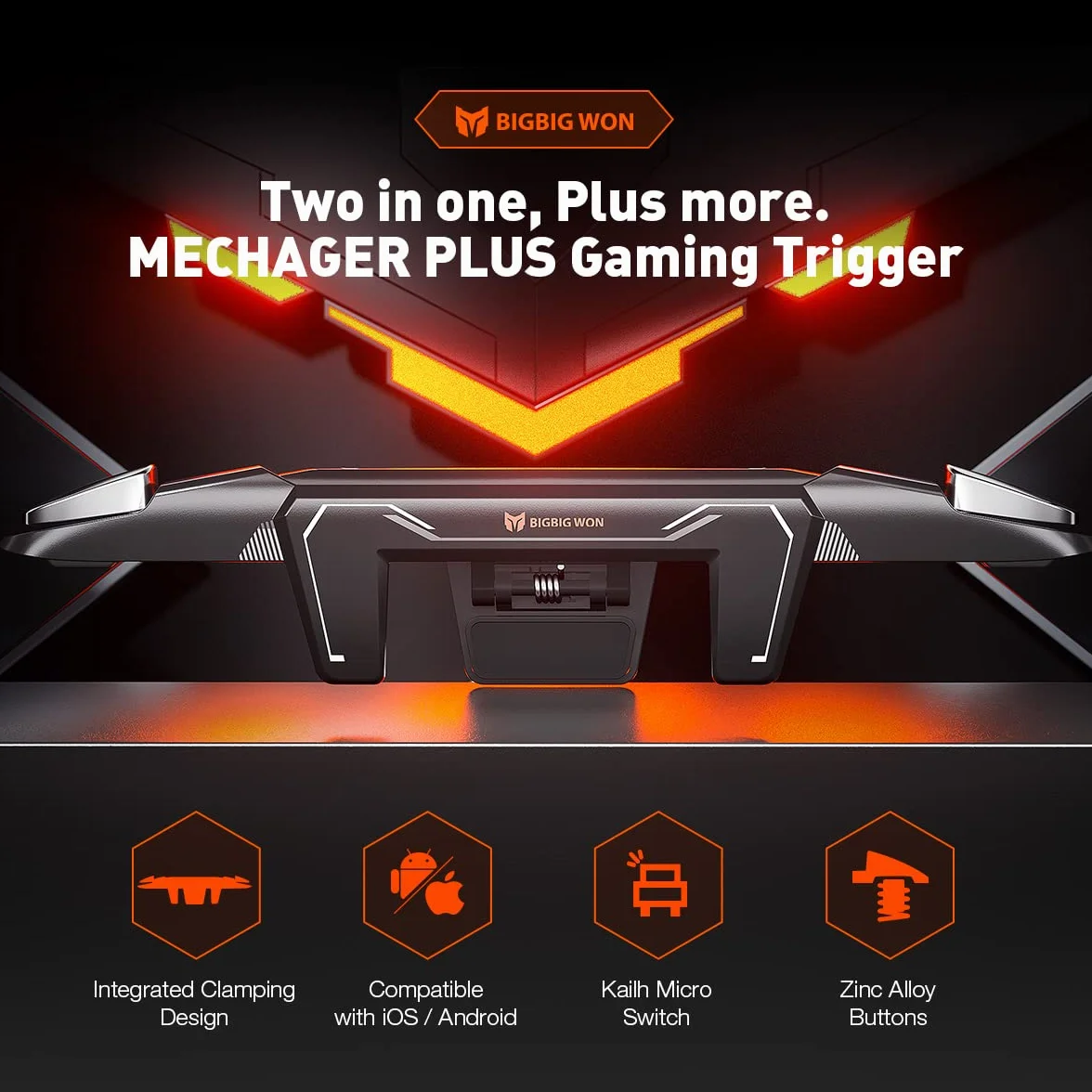 BIGBIG WON Trigger di Gioco, Controller di Gioco Bobile per PUBG/Fornite/Call of Duty Trigger Mobili Integrati Pulsante di Mira Shooter Joystick per iPhone e Android Trigger di Gioco Mobile Nero