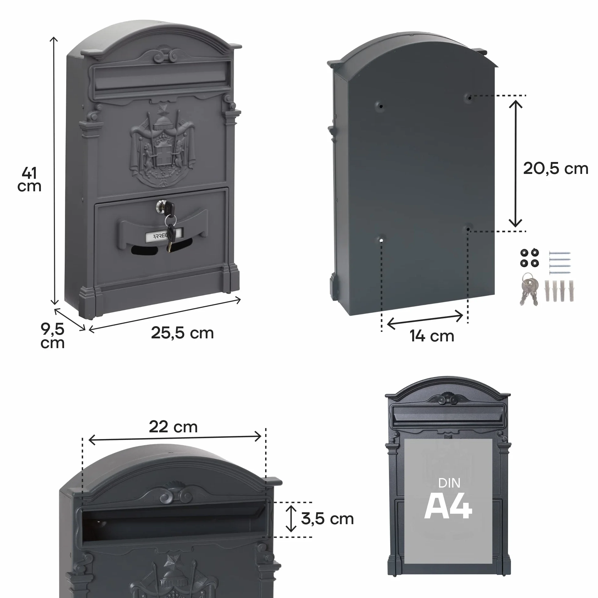 ARREGUI Residencia D-2151/GA Cassetta Postale Individuale in Alluminio, Grigio antracite, DIN A4