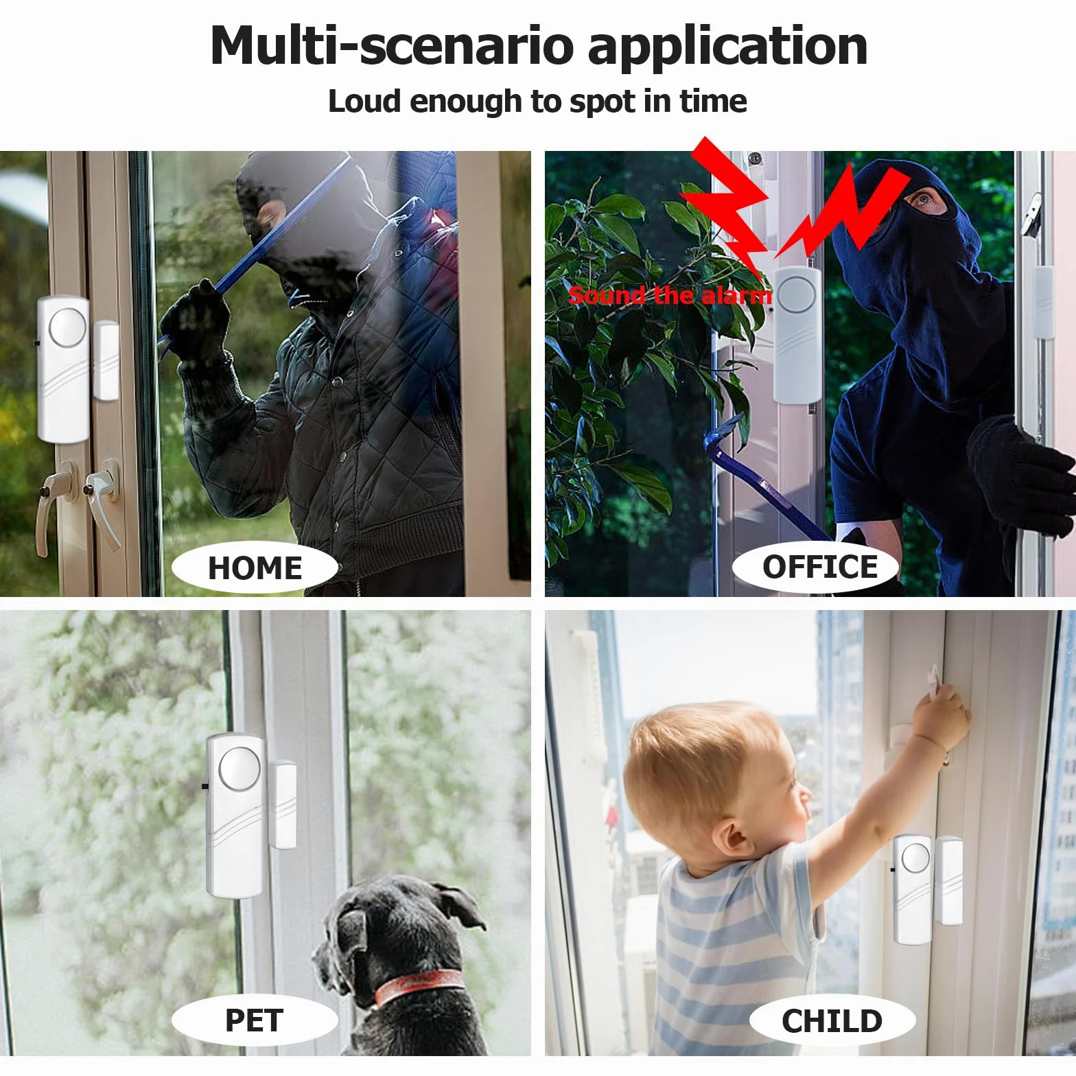 Allarme di sicurezza per porte e finestre, 90 dB, senza fili, con sensore antifurto, per la sicurezza dei bambini, facile installazione, per ufficio, casa, finestra, piscina (confezione da 16)