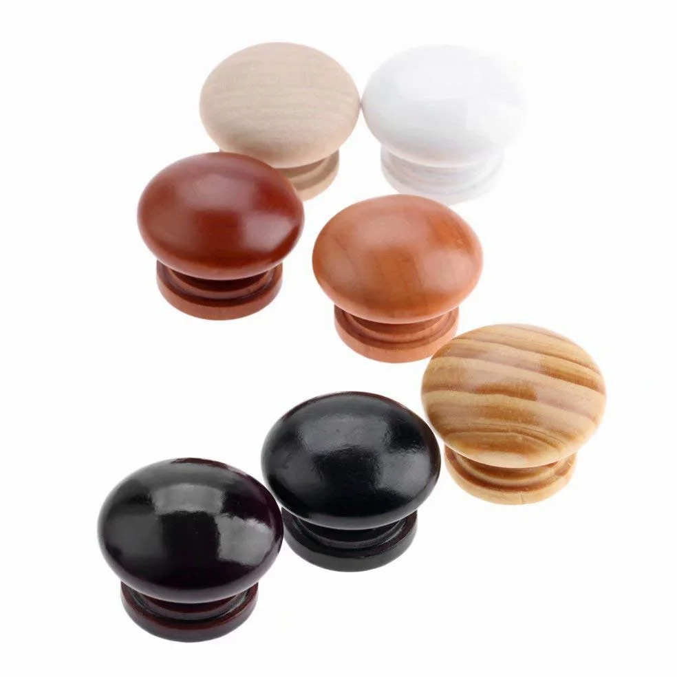 20 pomelli rotondi in legno per mobili, mobili, cassetti, pomelli per cassettiera, forma a fungo, diametro 34 mm, altezza totale 25 mm (nero)