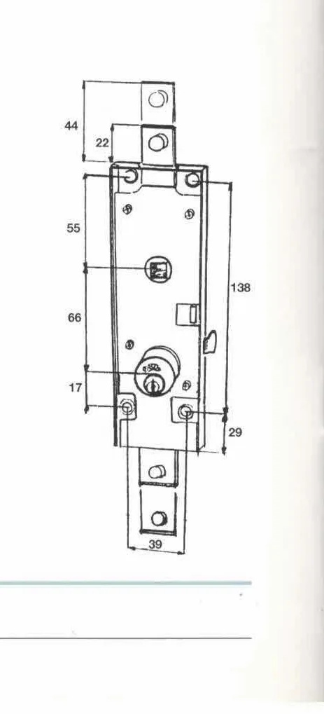Serratura FASEM 124 per basculante a 2 CHIUSURE con leva interna cilindro tondo d. 25 x 15