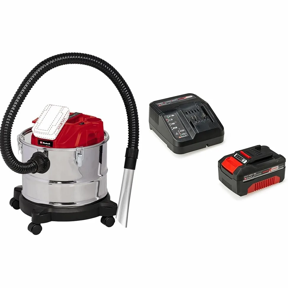 Einhell Aspiracenere a batteria TE-AV 18/15 Li C-Solo Power X-Change (Li-Ion, 18V, 100 mbar, Contenitore di raccolta da 15 L, Sistema di pulizia del filtro, Consegna senza batteria e caricatore) + Ein