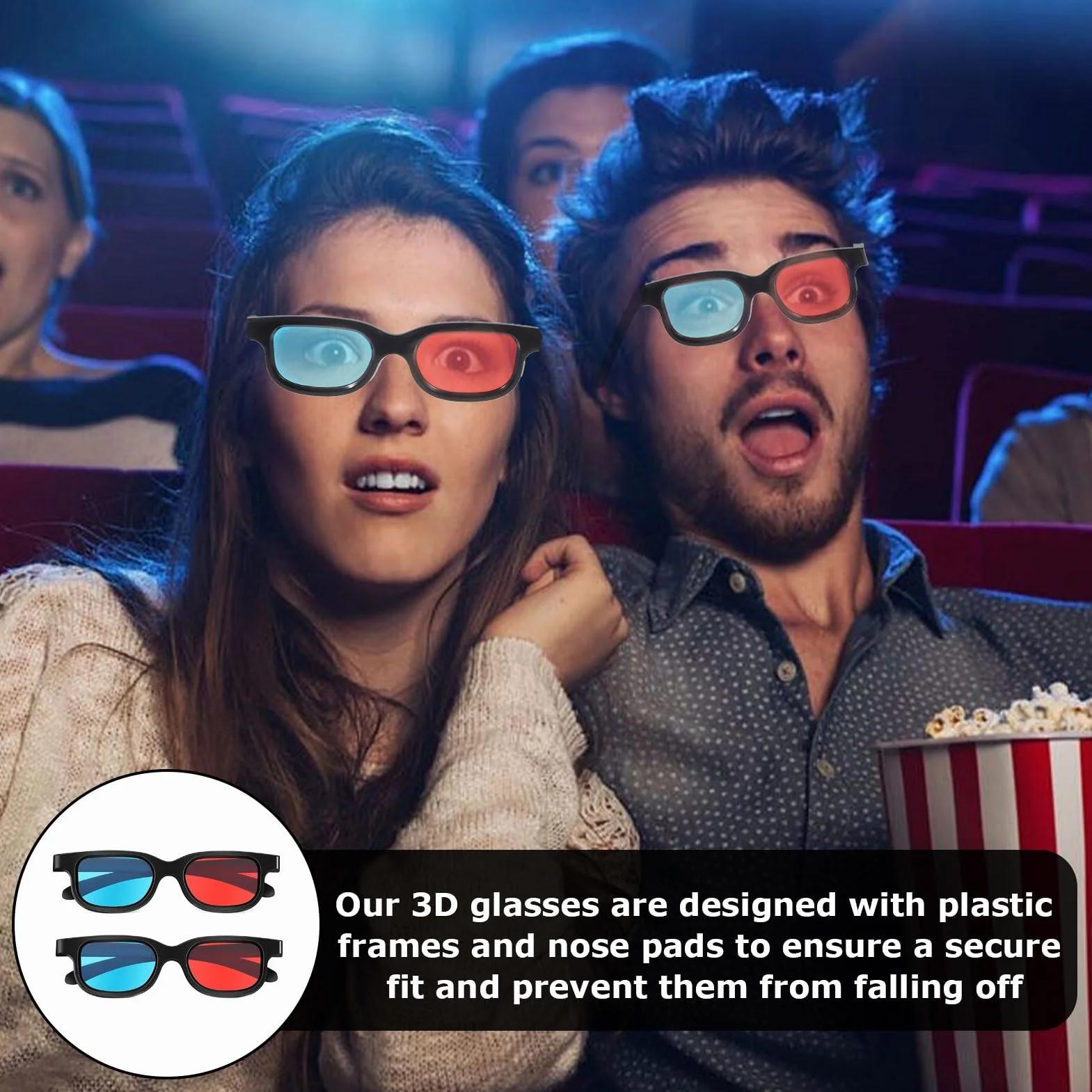 2 occhiali 3D, 3D, occhiali 3D, occhiali 3D, per televisori, occhiali 3D, rossi e blu, occhiali anaglifici 3D, per film, giochi per PC, spettacoli di luci, home theater, feste in vacanza