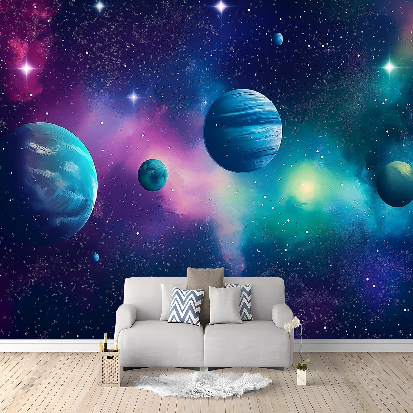 Generico Carta Da Parati Soggiorno Tema Dello Spazio Planetario 250x175 cm Fotomurali Moda Decorazione da Muro Poster Carta per pareti 3D, per Camera Letto Ufficio Cameretta Bambini