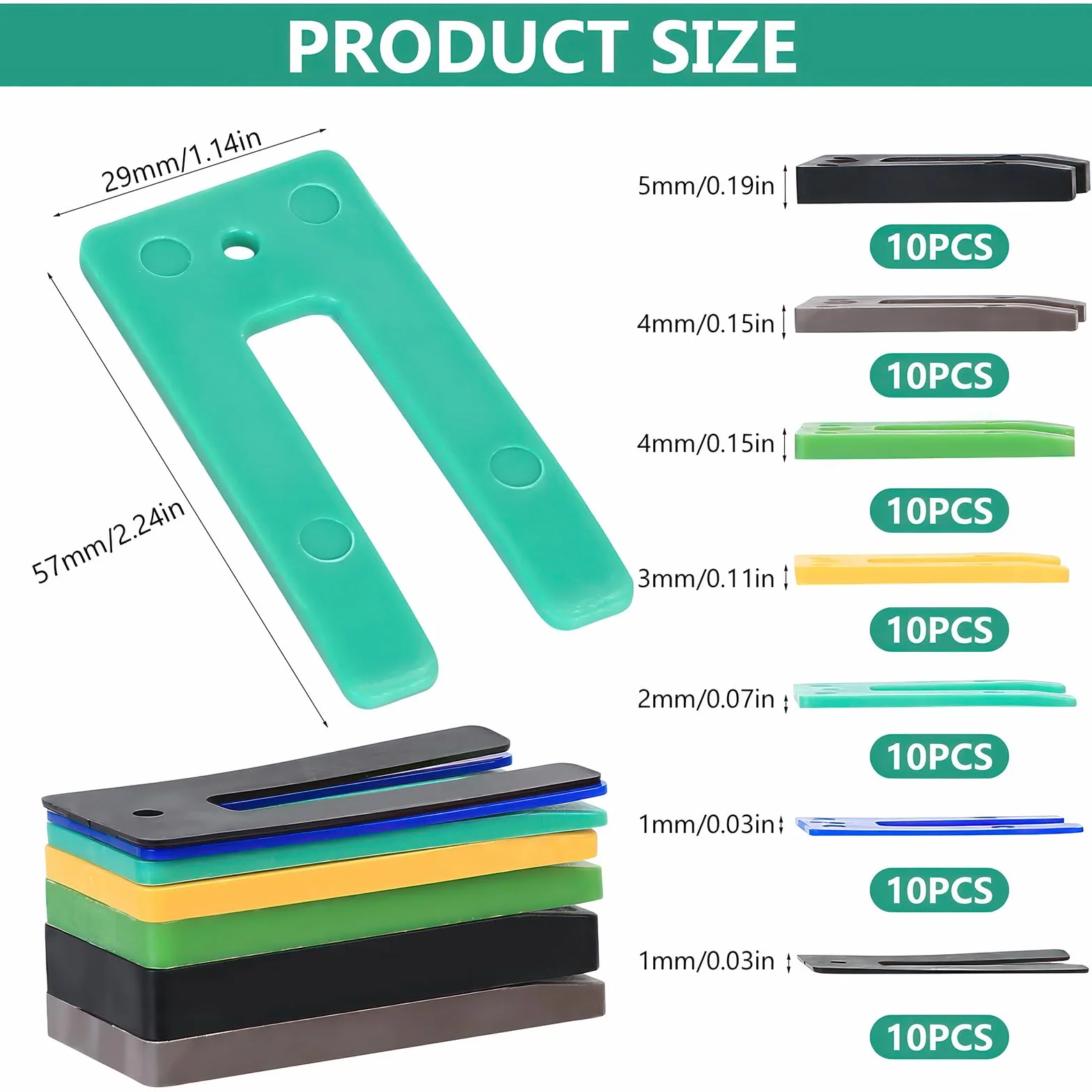 Set Distanziatori in Plastica Assortiti 1-10 mm Spessori a U per Finestre