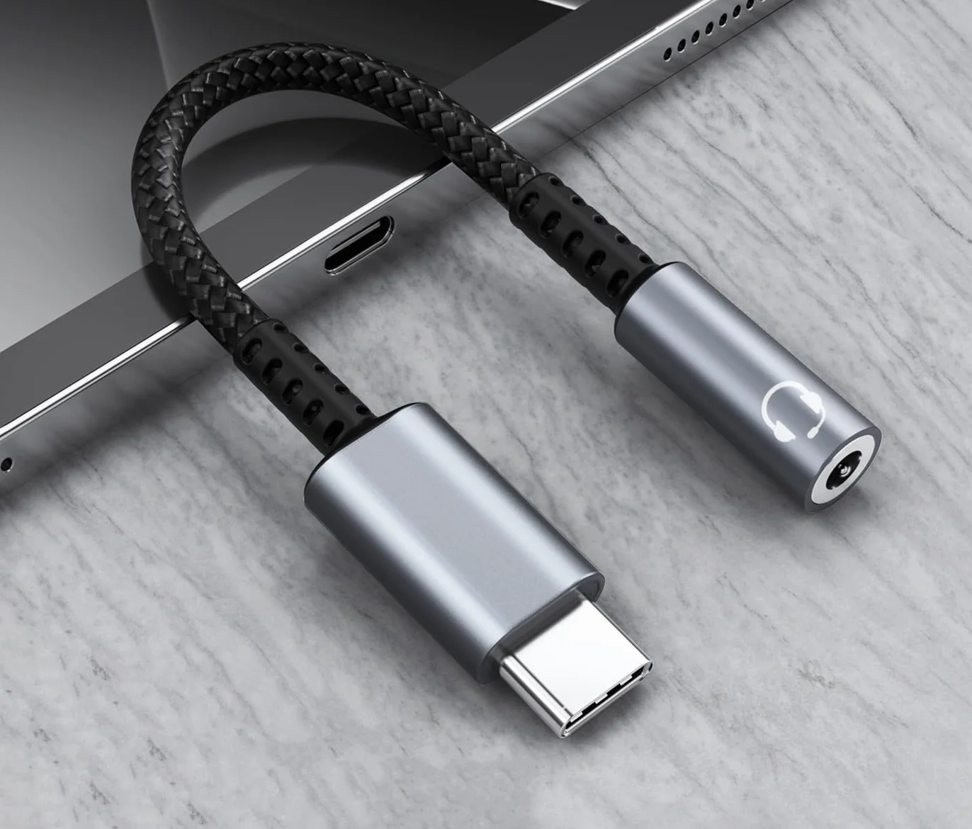 INF Adattatore da USB-C a 3,5 mm per cuffie, telefoni cellulari con presa USB-C, dispositivi con USB-C, 13,5 cm, 1x adattatore audio (grigio)