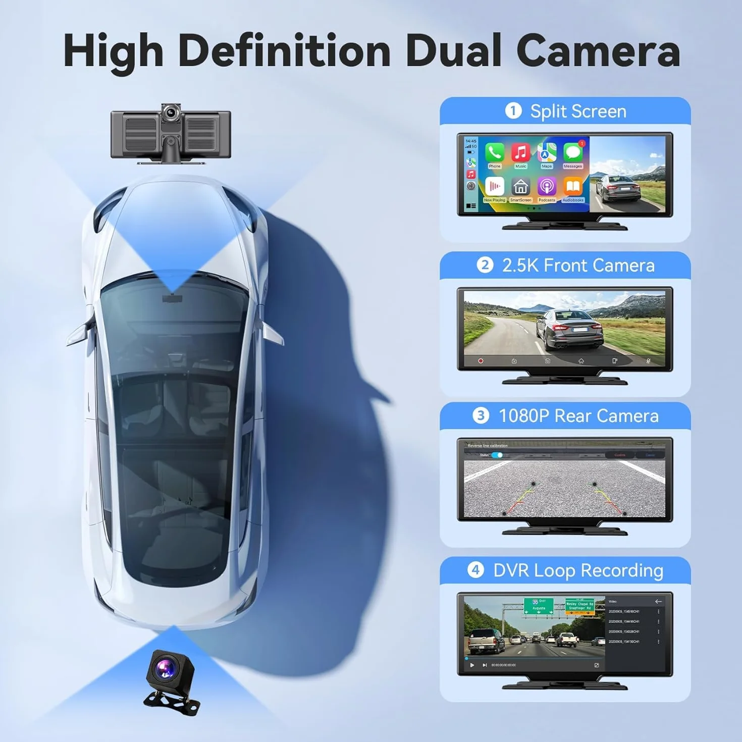 Carplay Display Android Auto Display da 10,26 pollici Wireless Android Auto Display per Auto Touch Screen con Dash Cam, Telecamera di retromarcia, Bluetooth,Siri,Bluetooth,FM, AUX,Mirror