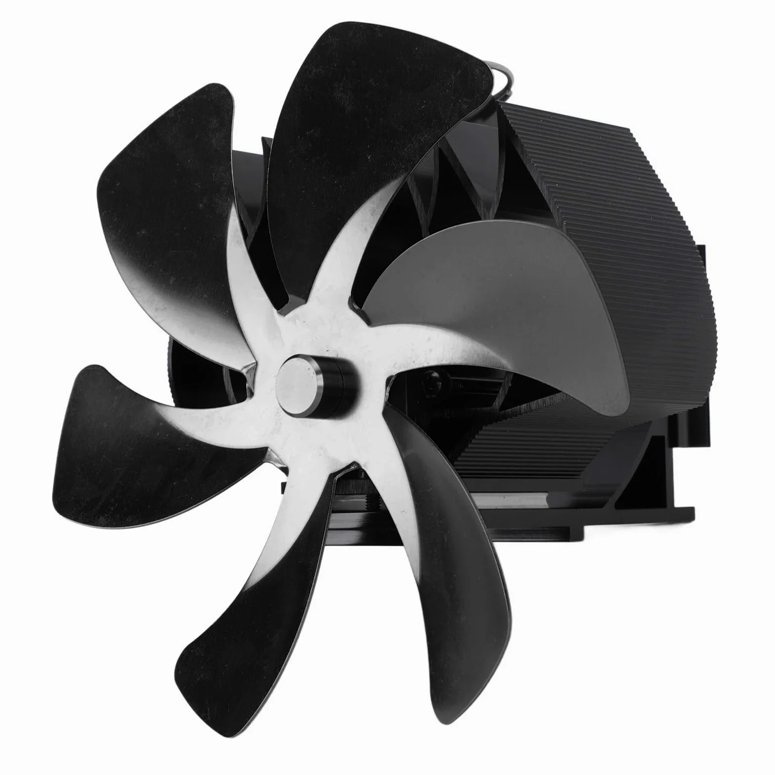 Yosoo Health Gear Ventilatore per Stufa a Legna, Ventilatore per Camino con Tubi in Lega di Alluminio con 6 Pale, Design Sospeso Alimentato a Calore, Circolazione dell'Aria a Basso Rumore per (BLACK)