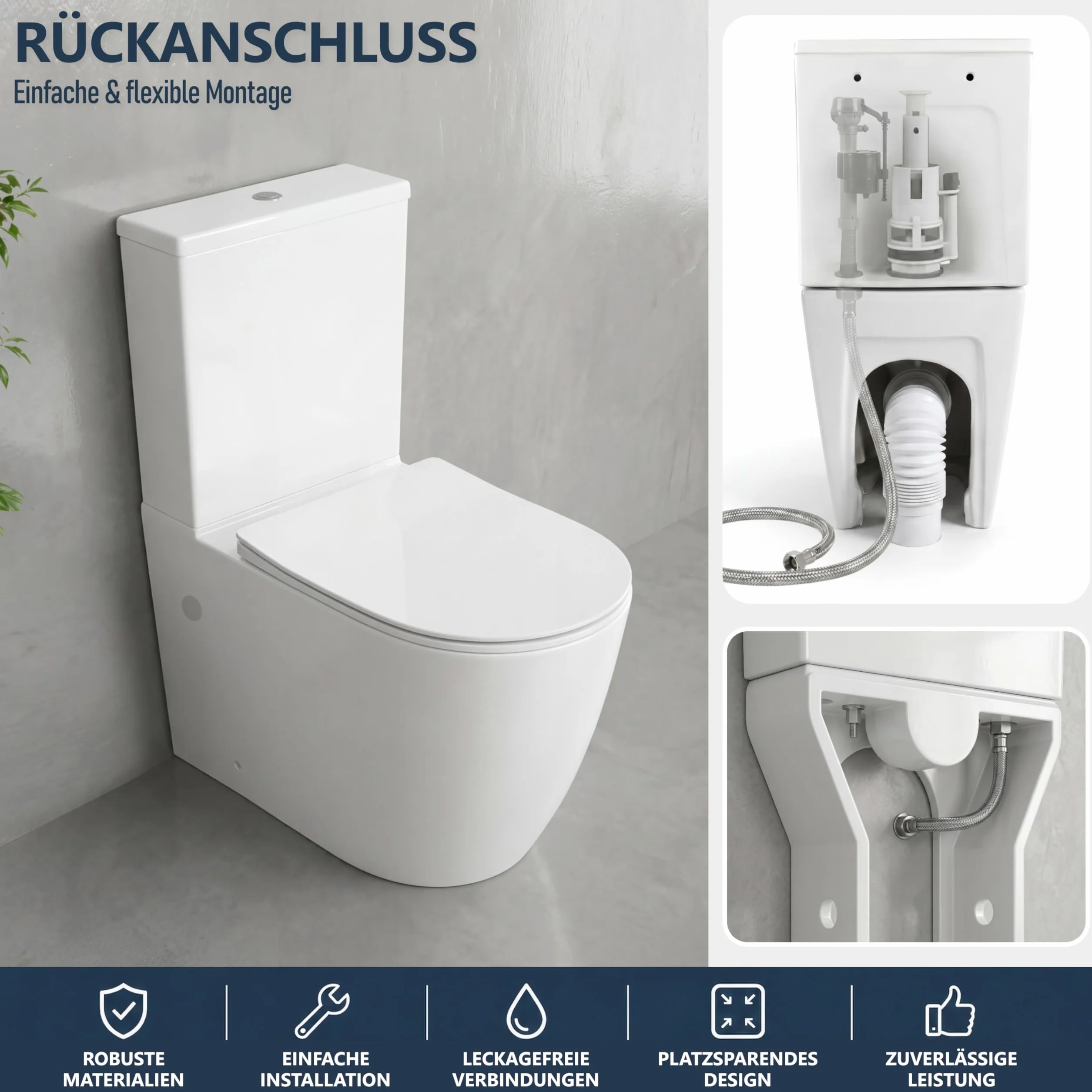 LAVITA WC monoblocco con cassetta di scarico integrata RUNSON WHITE ceramica senza brida chiusura ammortizzata TORNADO