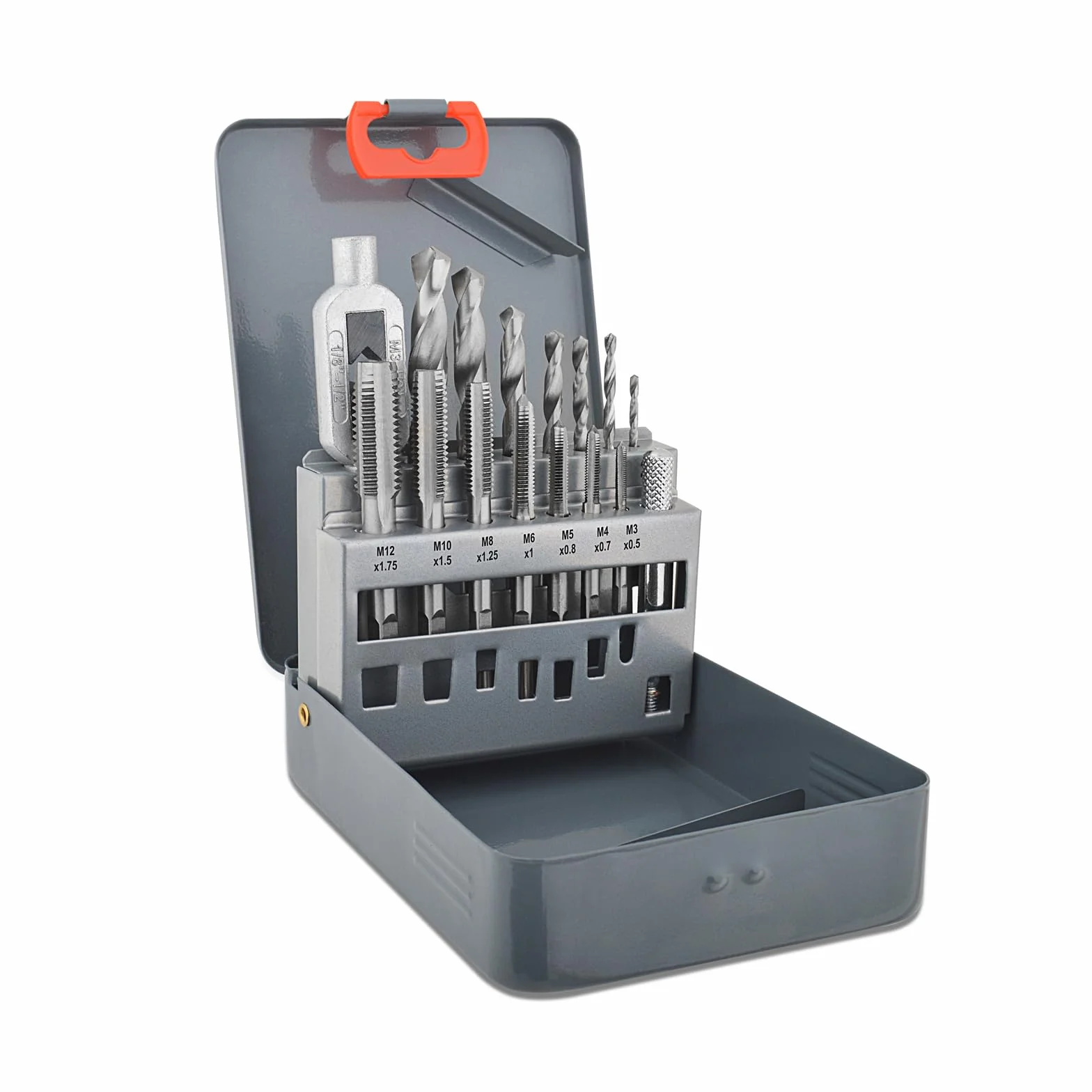 Gunpla Maschi per Filettatura Metriche M3-M12 Set 15 Pezzi con Punte Elicoidali e Giramaschio Kit Filettatrice Manuale