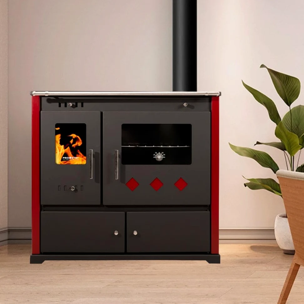Prometey Practik Lux - Stufa a legna con piano in ceramica, 9,5 kW, classe energetica A+
