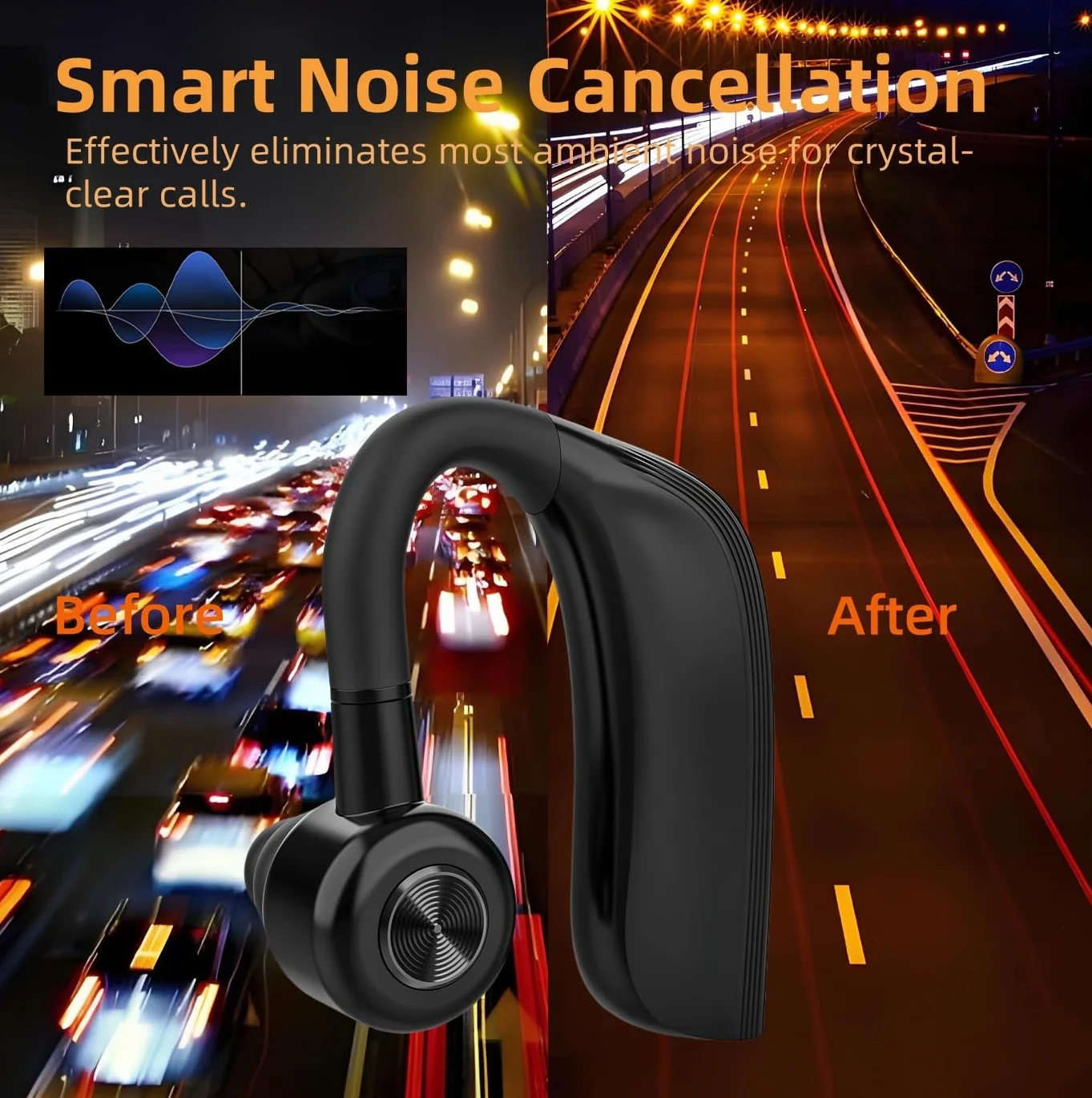 Cuffie Bluetooth 5.4, Auricolare Mani Libere con 22 Ore di Autonomia, Microfono con Cancellazione Rumore, IPX4, Auricolare Bluetooth Singolo per Ufficio, Lavoro, Guida e Sport