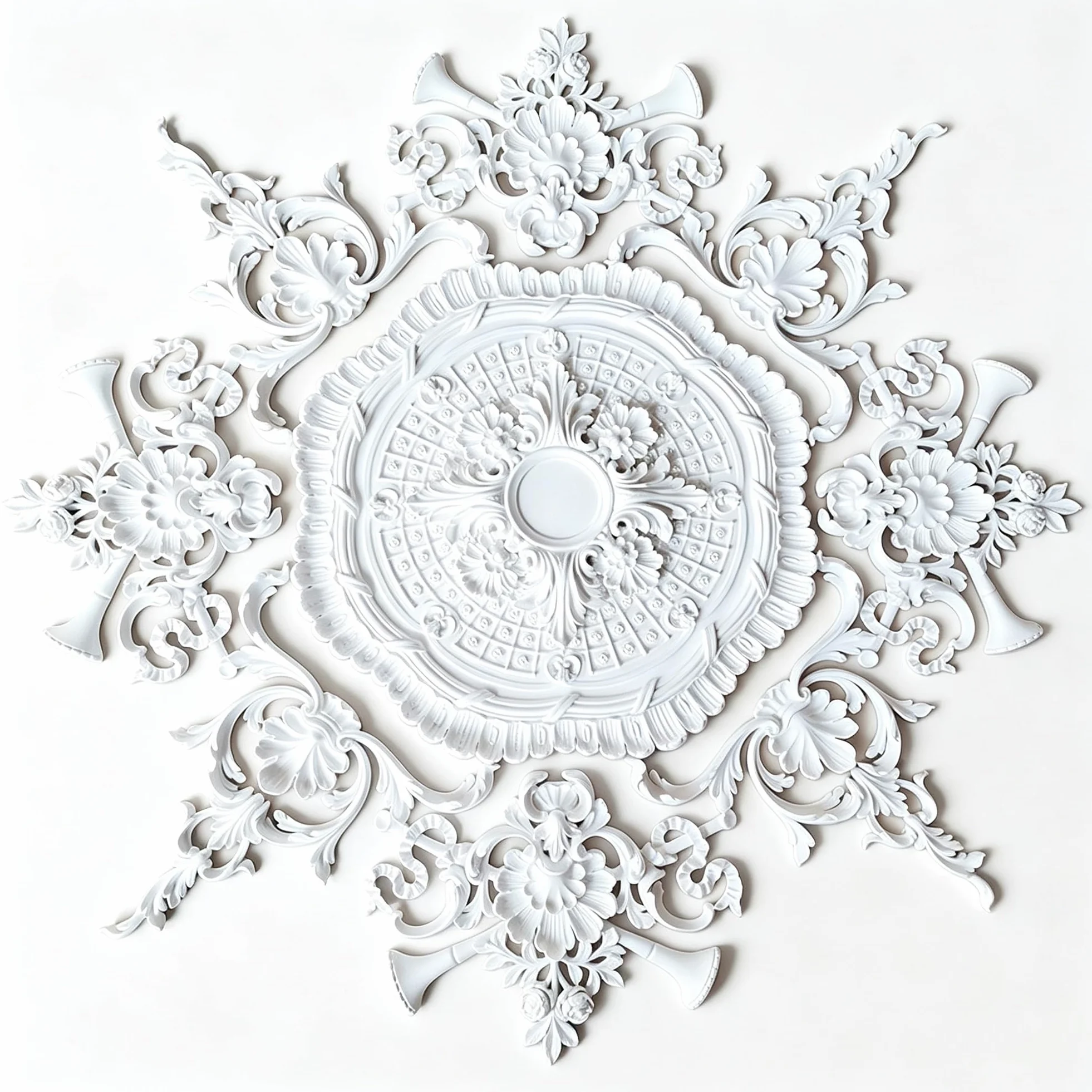 120cm Rosone Lampadario Soffitto Bianco Polistirolo Decorativo | Medaglione del Ventilatore Rotonda Moderno per Pareti Portalampada