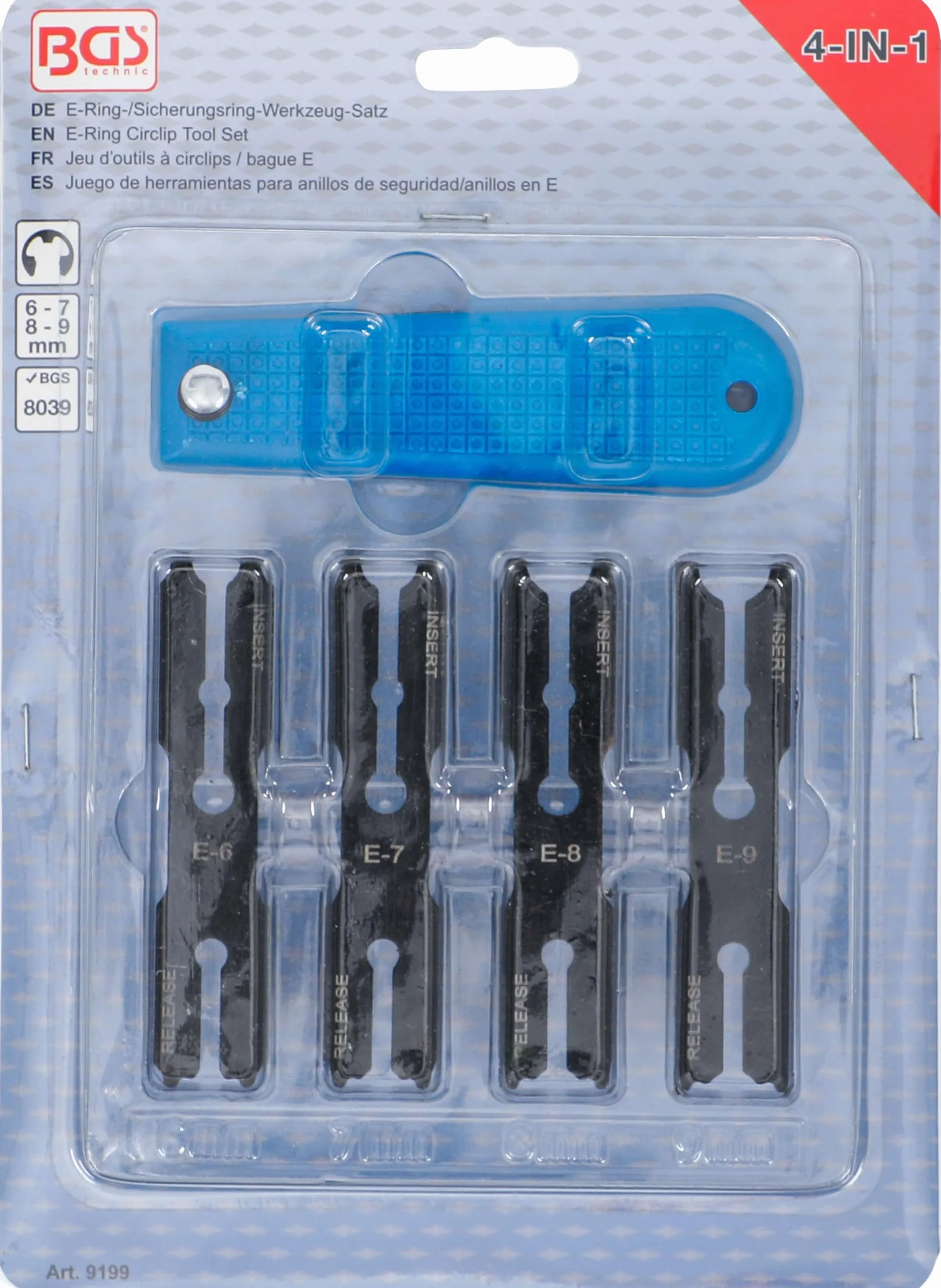 BGS 9199 Set di utensili per anelli tipo E di sicurezza 4-IN-1