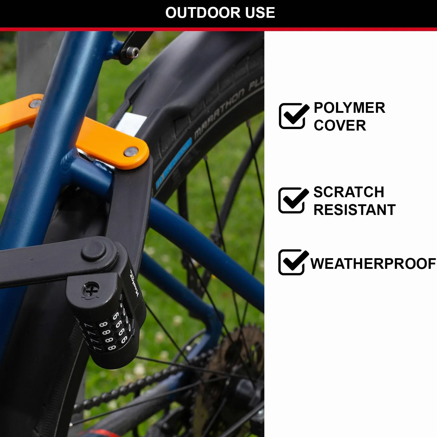 Master Lock, Lucchetto pieghevole per bicicletta a combinazione con maglie in acciaio temprato, supporto e staffa di montaggio inclusi, 80 cm