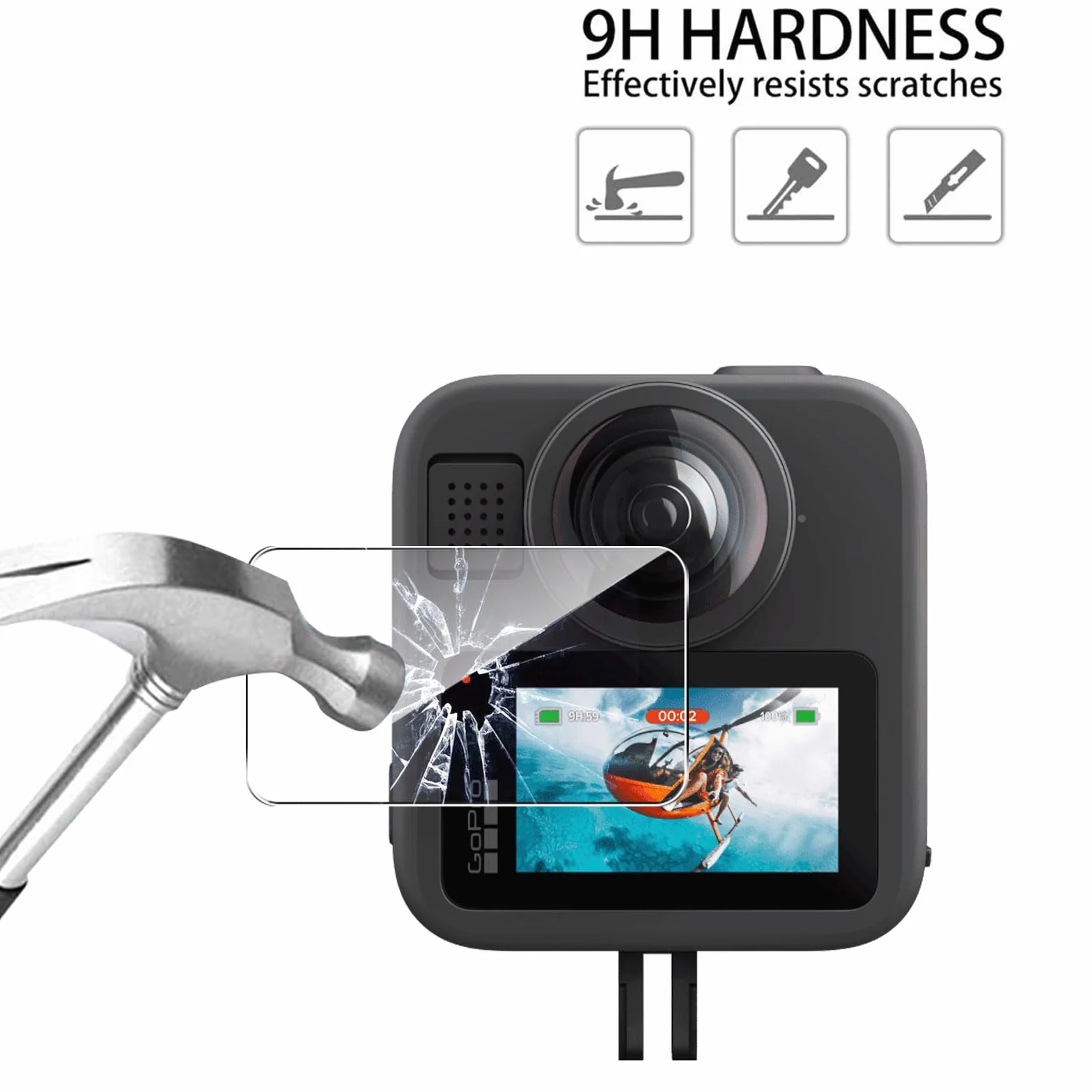 QULLOO Pellicola Protettiva per GoPro MAX 2, 2 Pezzi HD Vetro Temperato Durezza 9H Anti-graffio Schermo Protezione
