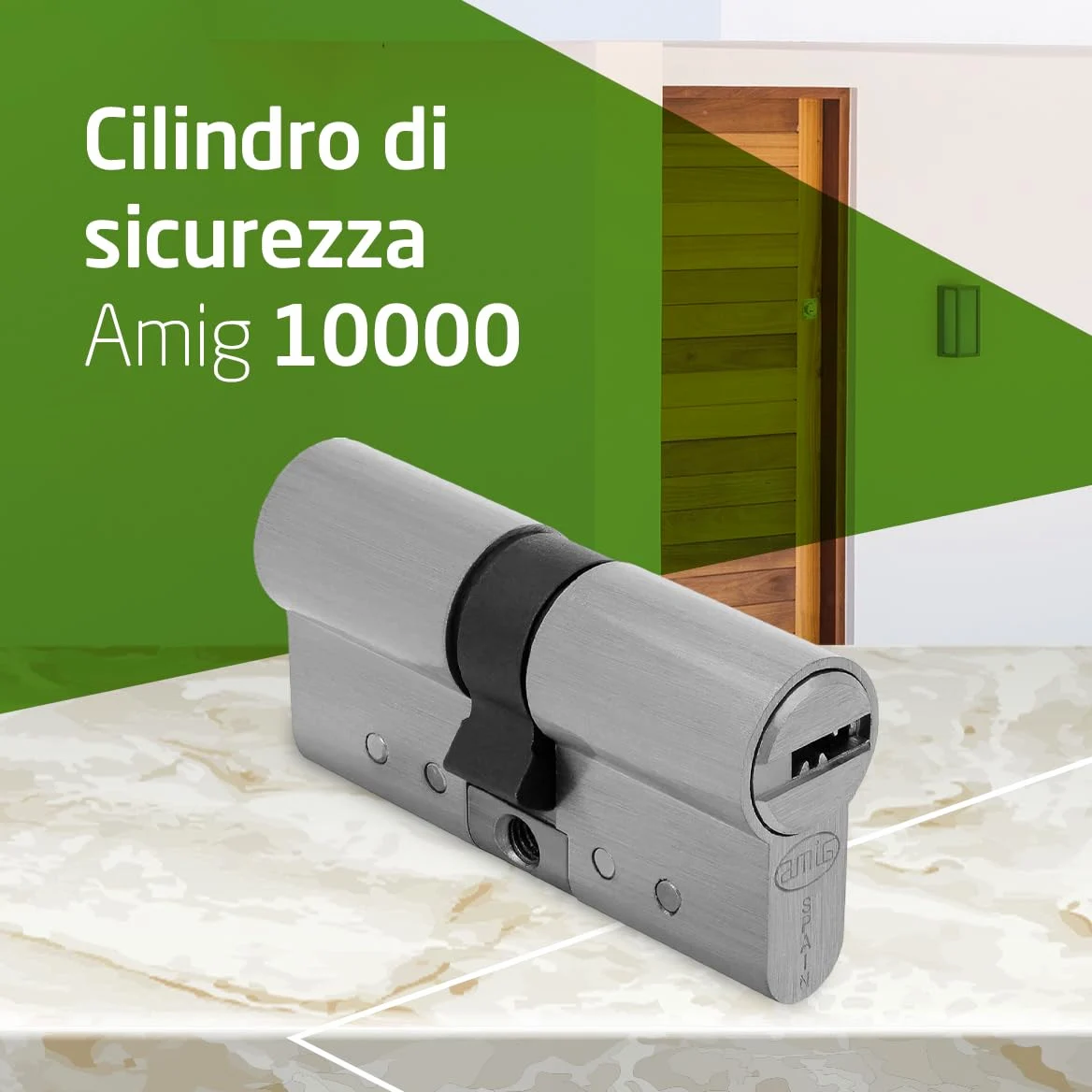 Amig - Cilindro di sicurezza - Serratura per porte - Antigrimaldello e Antibumping - Cilindro Antiestrazione e Antirottura - Include 5 chiavi - Argento opaco - Misure: 80 (30-50) mm