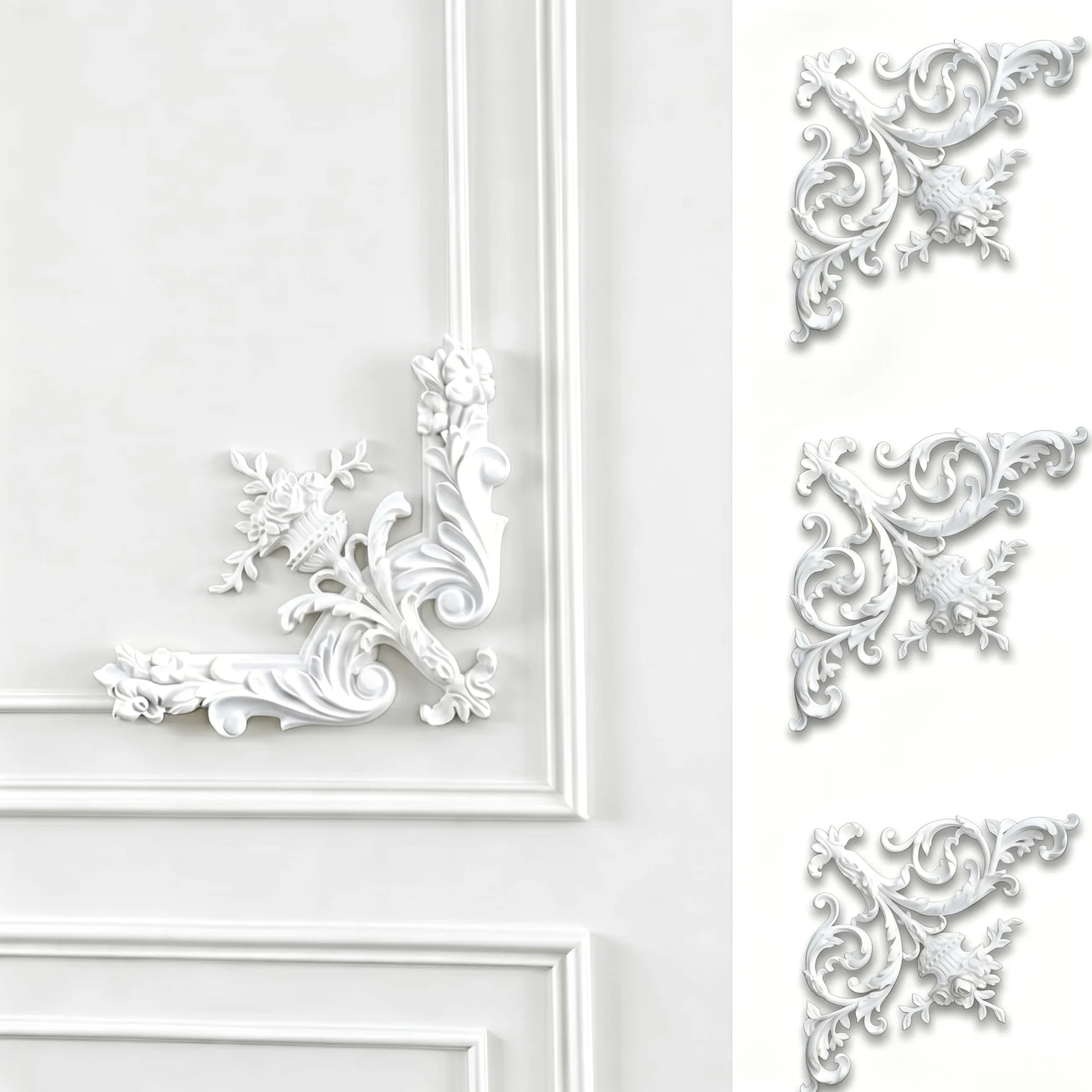 4 PCS Angolari Decorativi per Pareti E Soffitti in PU Modanature Angolari 3D con Decorazioni Floreali Profili Decorativi Verniciabili per Cornici E Angoli Elegante Finitura