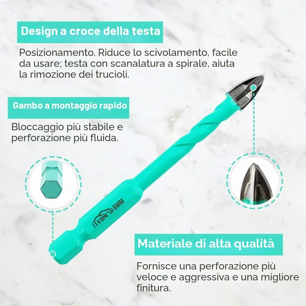 Punte per Gres Porcellanato Set 10 Pezzi Punte Trapano Diamantate 6mm 8mm 10mm 12mm Attacco Esagonale