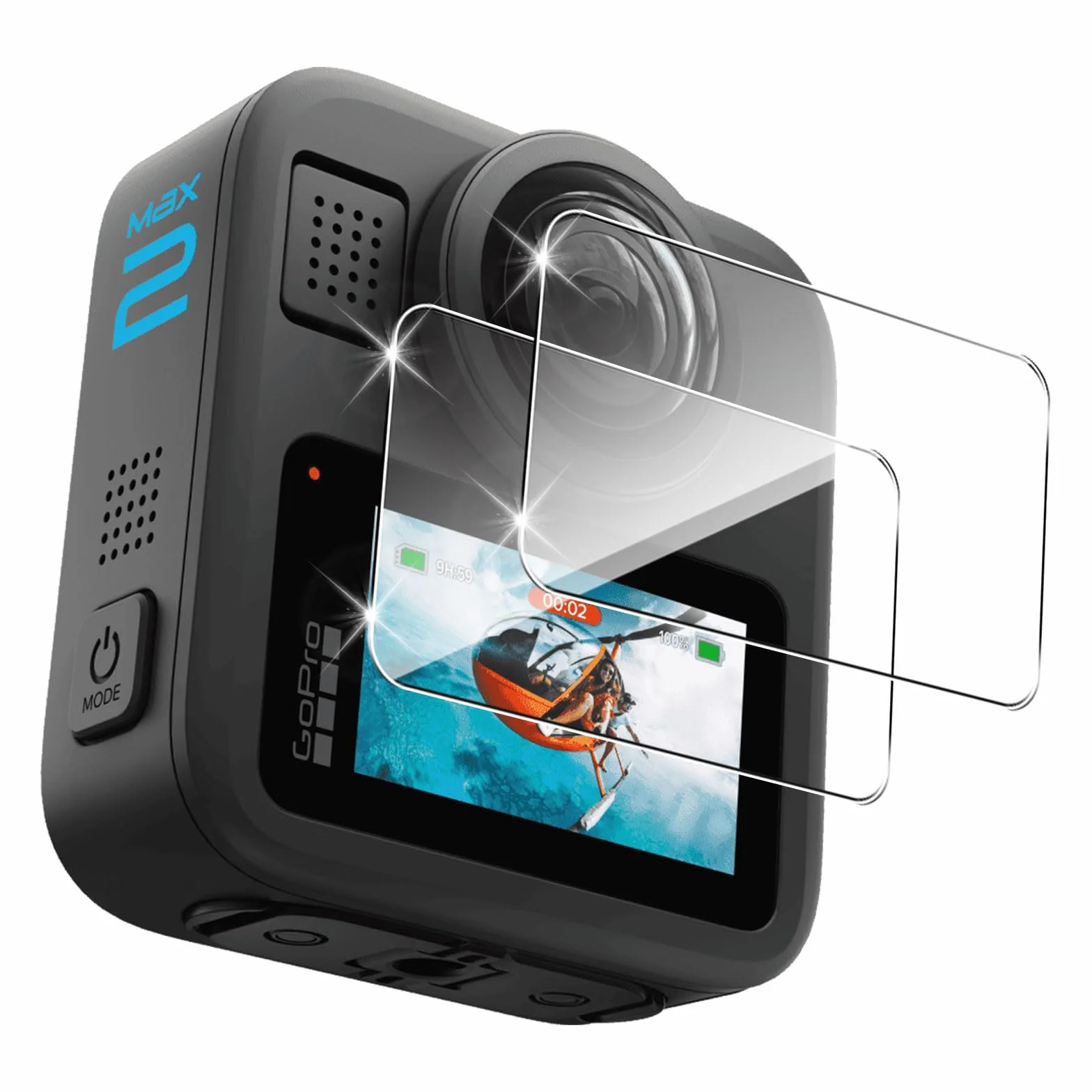 QULLOO Pellicola Protettiva per GoPro MAX 2, 2 Pezzi HD Vetro Temperato Durezza 9H Anti-graffio Schermo Protezione