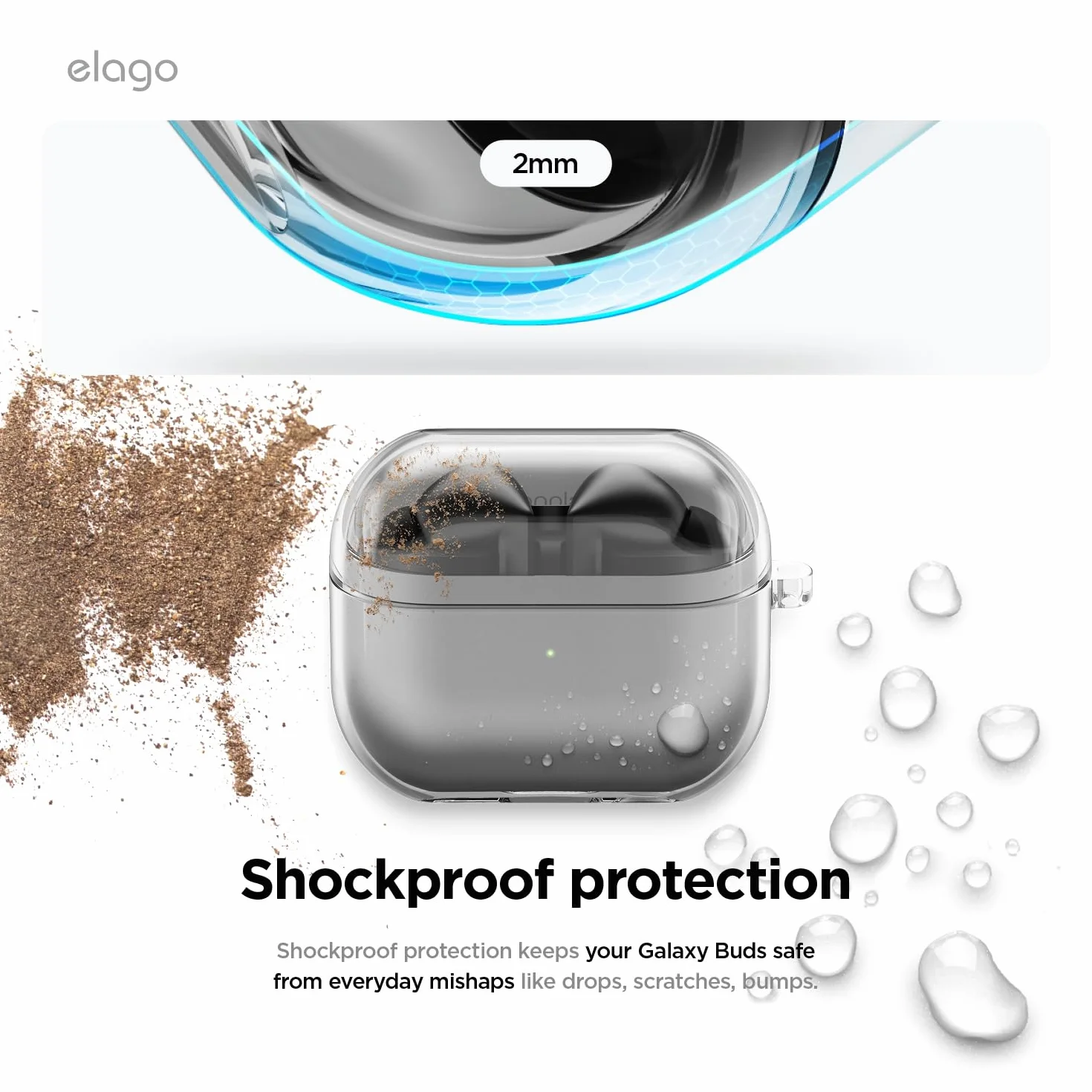 elago Custodia Trasparente per Samsung Galaxy Buds 3 & Buds 3 Pro & Buds FE 3, con Moschettone, Cover in TPU Premium, Ricarica Wireless, Accessori per Cuffie (Trasparente)
