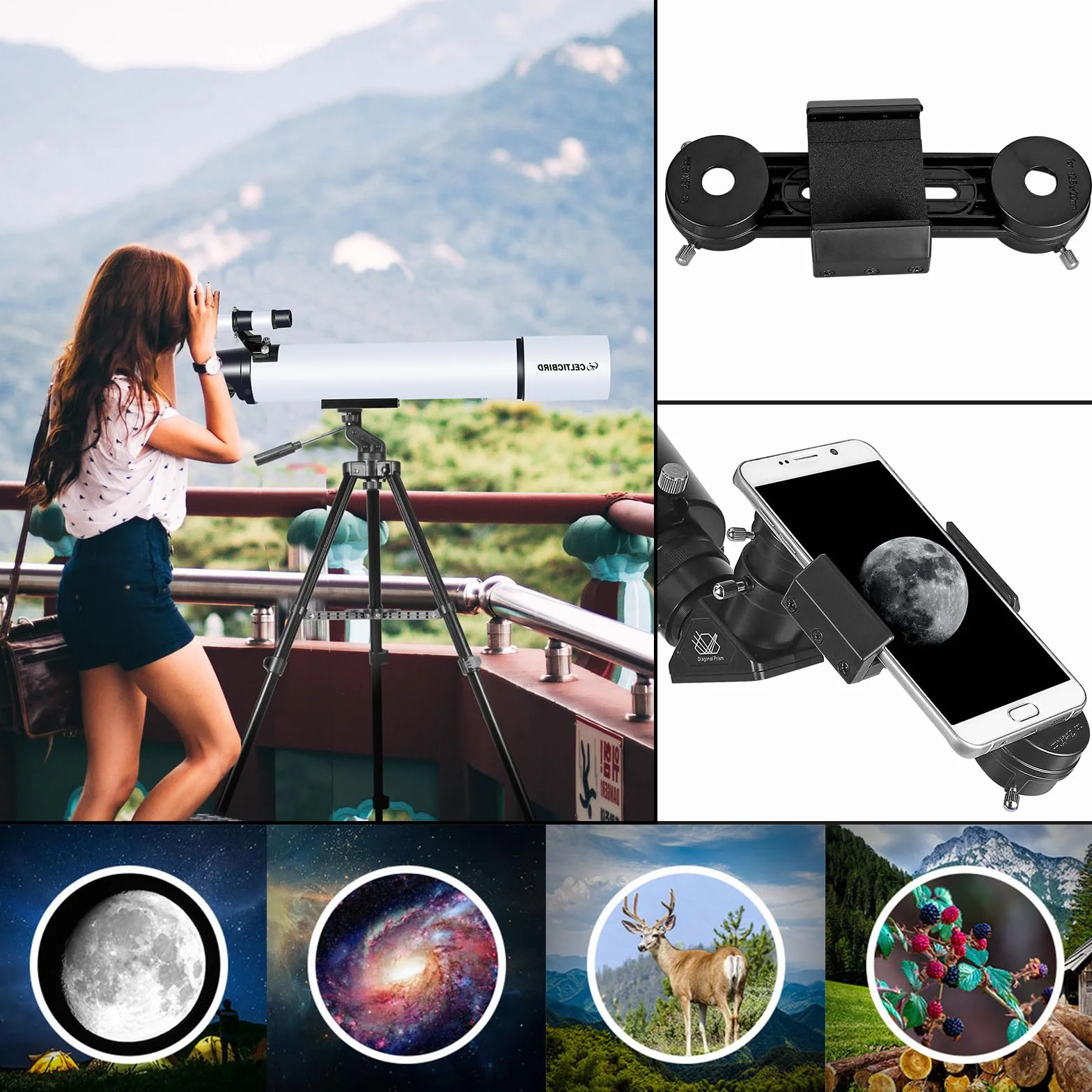 CELTICBIRD Telescopio 80AZ per adulti, telescopi da viaggio ad alta potenza per principianti dell'astronomia, telescopio rifrattore da 80 mm di apertura e 600 mm di lunghezza focale con montatura AZ