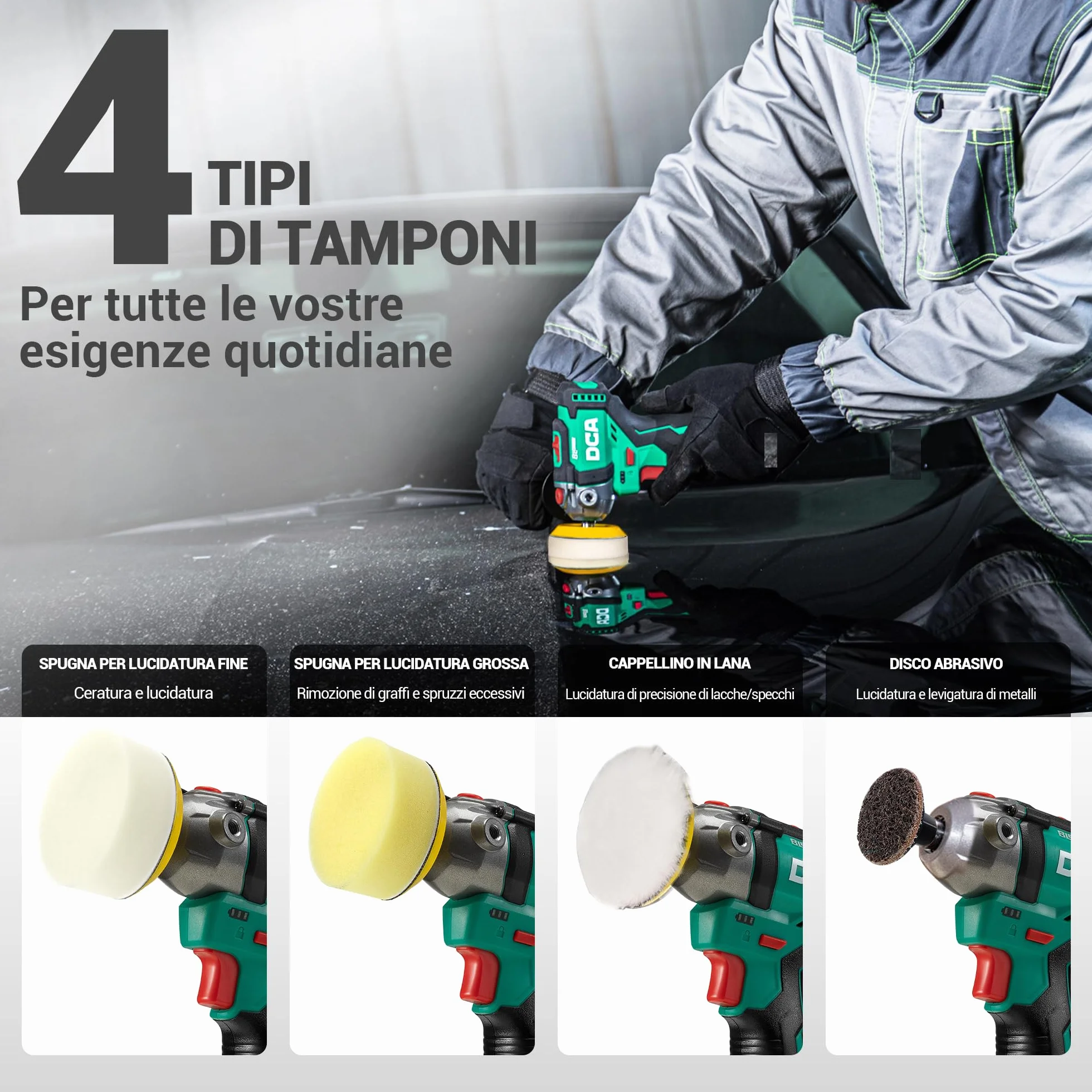 DCA Lucidatrice Auto a Batteria 12V 75mm Mini Lucidatrice Rotativa Senza Spazzole 50mm Levigatrice 2 Batterie 2,0Ah 2 Velocità 2800-8300 RPM