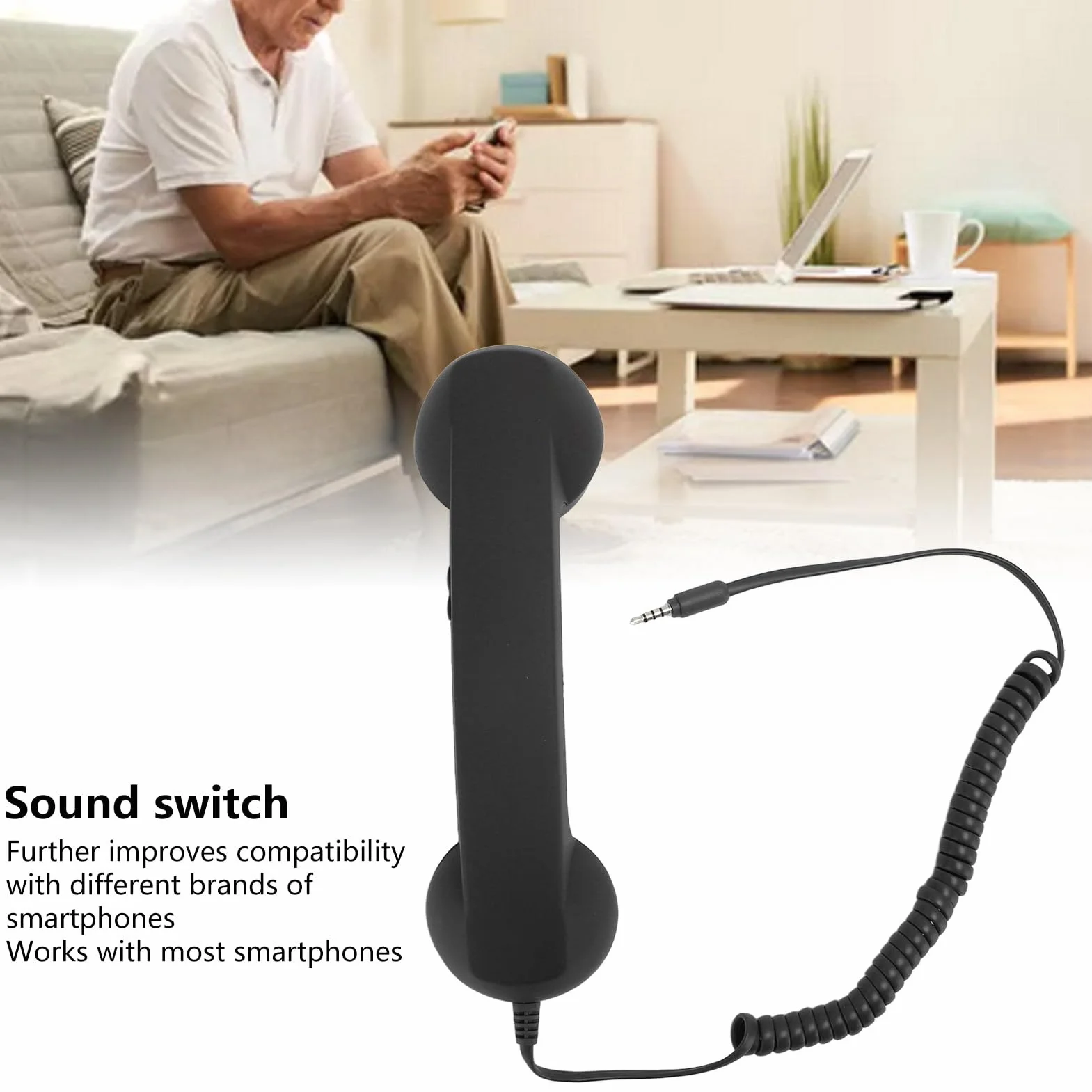 VBESTLIFE Ricevitore Telefonico Vintage, Microfono Ricevitore Cellulare retrò per Tutti gli Smartphone e Computer con Jack da 3,5 Mm (BLACK)